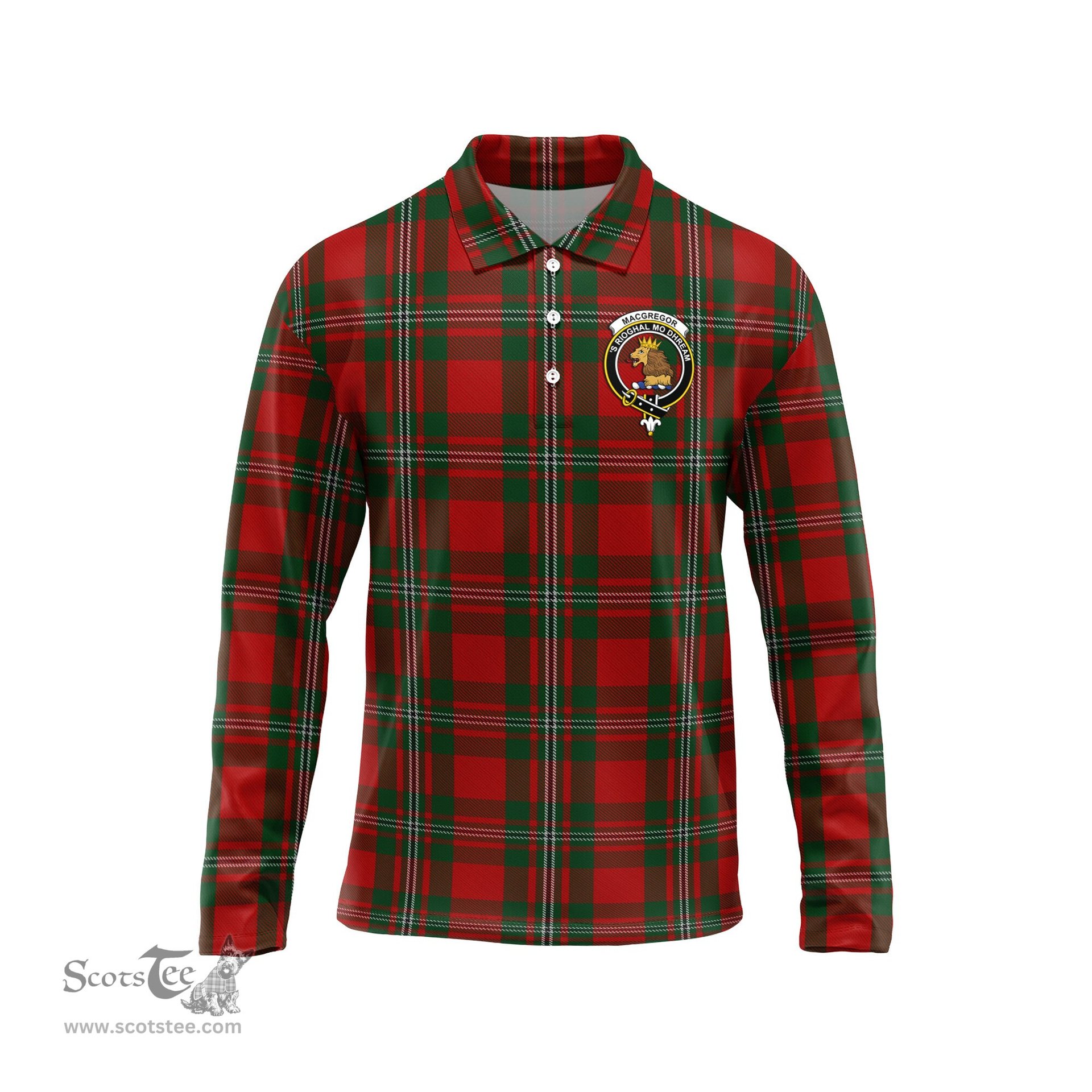 Scottish MacGregor Clan Crest Tartan Polo Long Sleeve Plaid Polo Shirt
