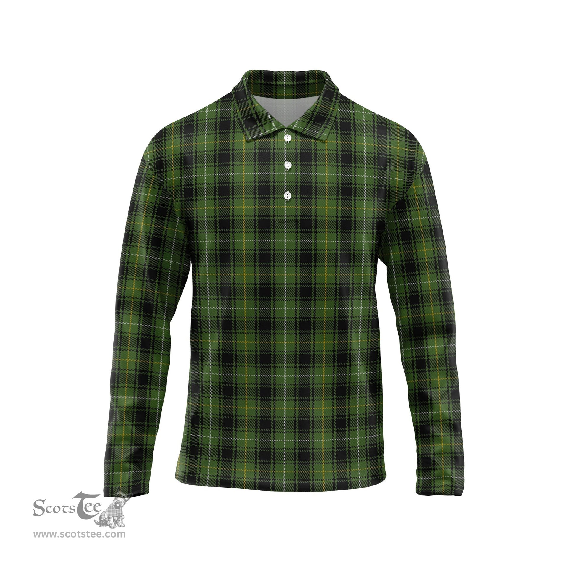 Scottish MacIver Hunting Tartan Long Sleeve Plaid Polo Shirt