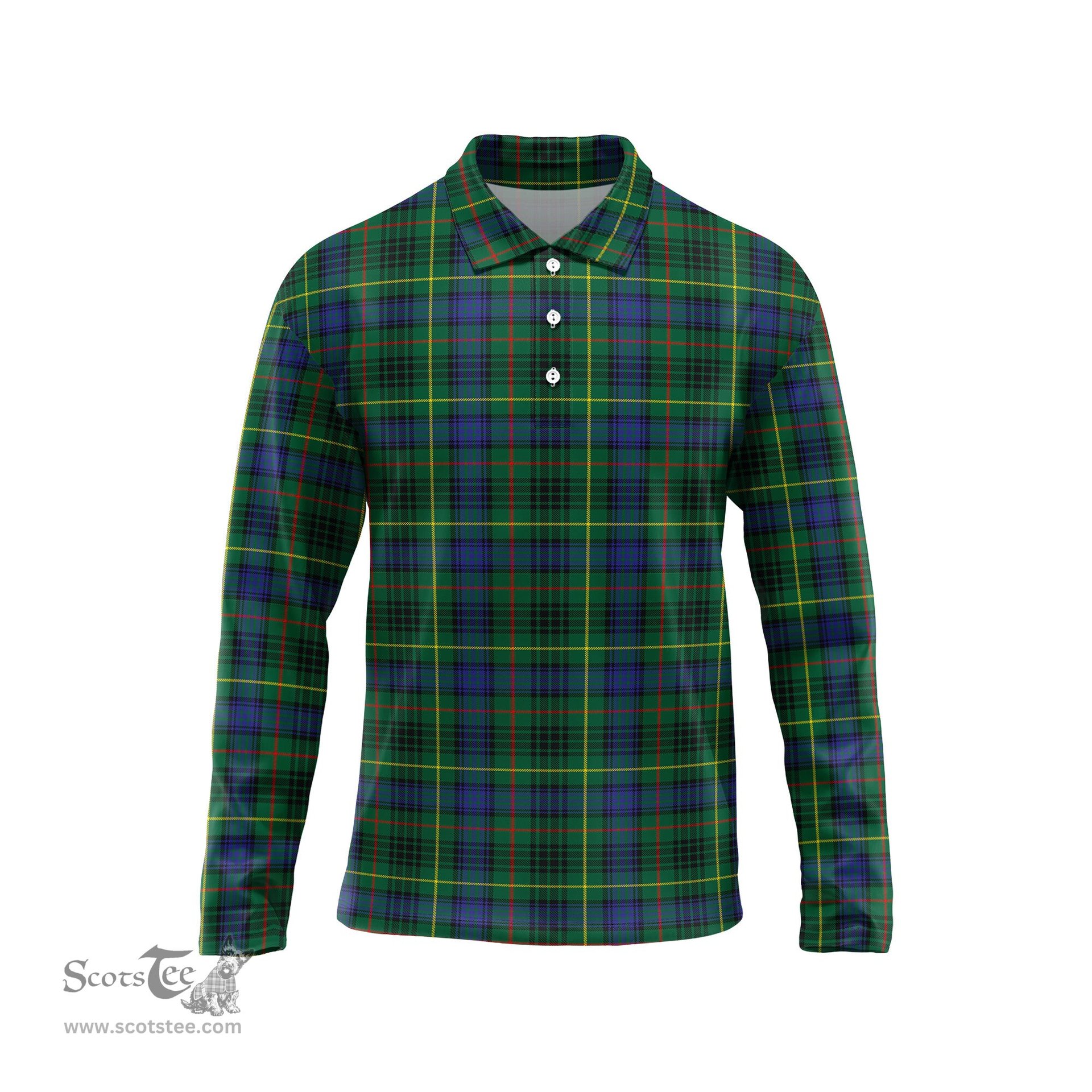 Scottish Stewart Hunting Modern Tartan Long Sleeve Plaid Polo Shirt