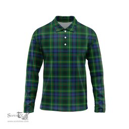 Scottish Stewart Hunting Modern Tartan Long Sleeve Plaid Polo Shirt