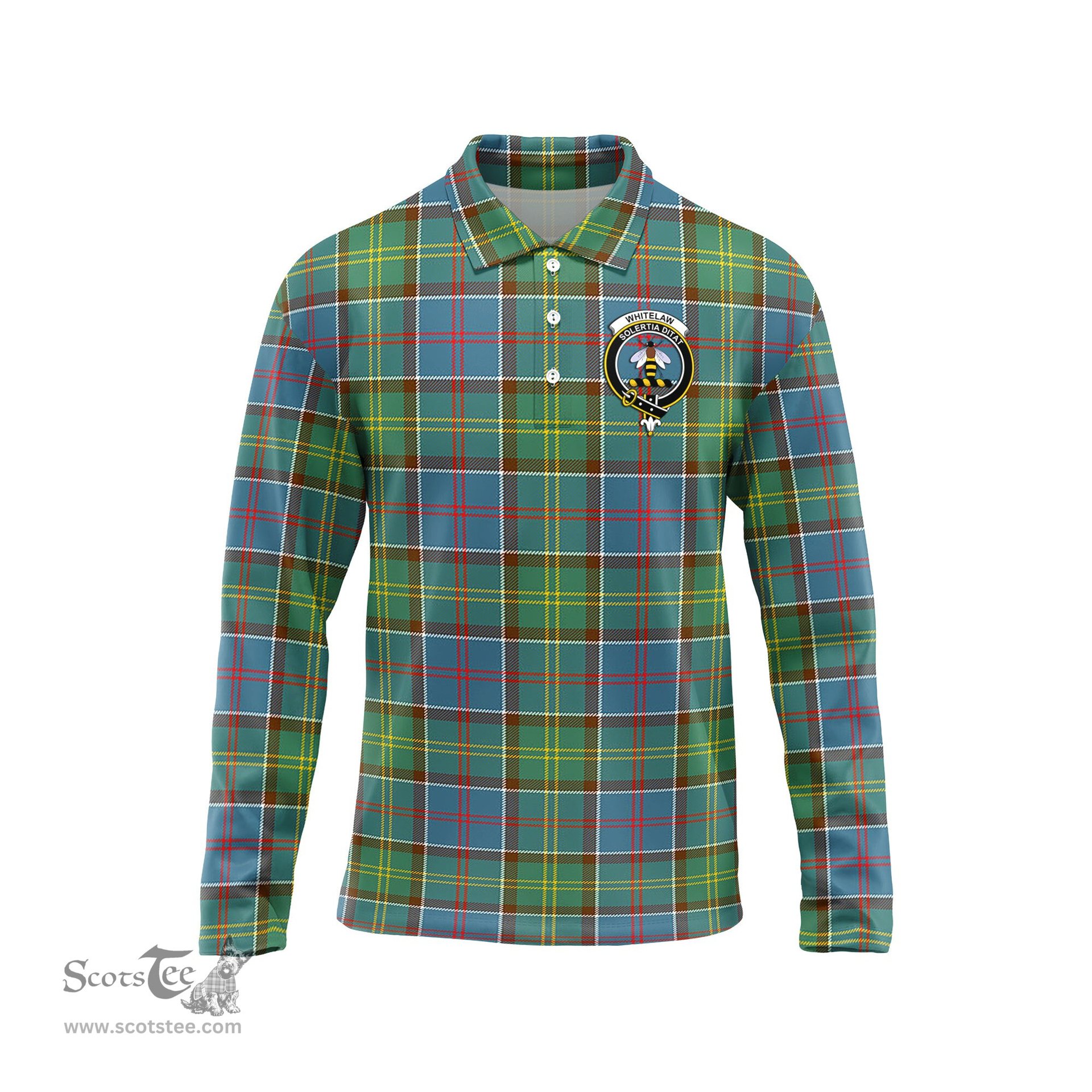 Scottish Whitelaw Clan Crest Tartan Polo Long Sleeve Plaid Polo Shirt