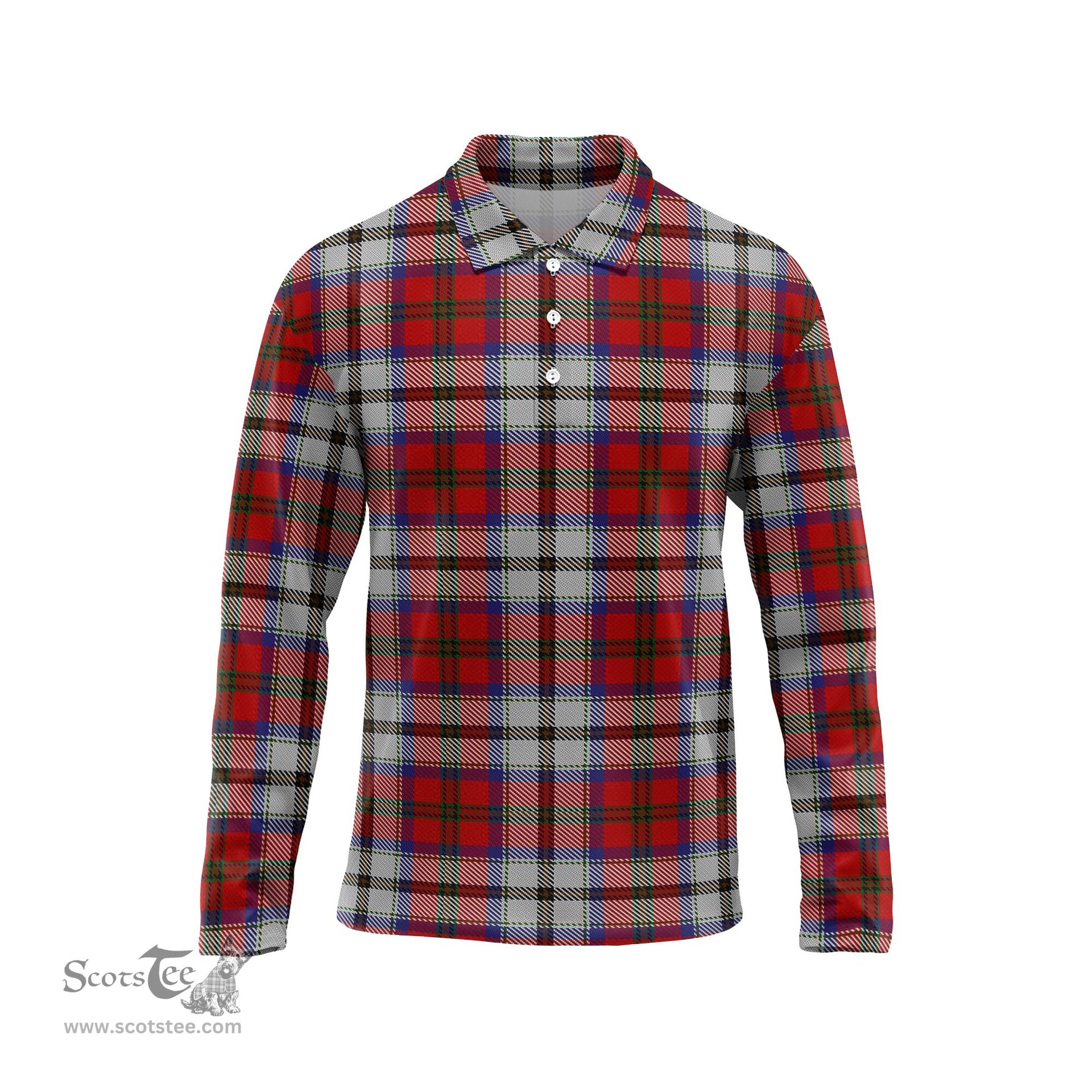Scottish MacCulloch Dress Tartan Long Sleeve Plaid Polo Shirt