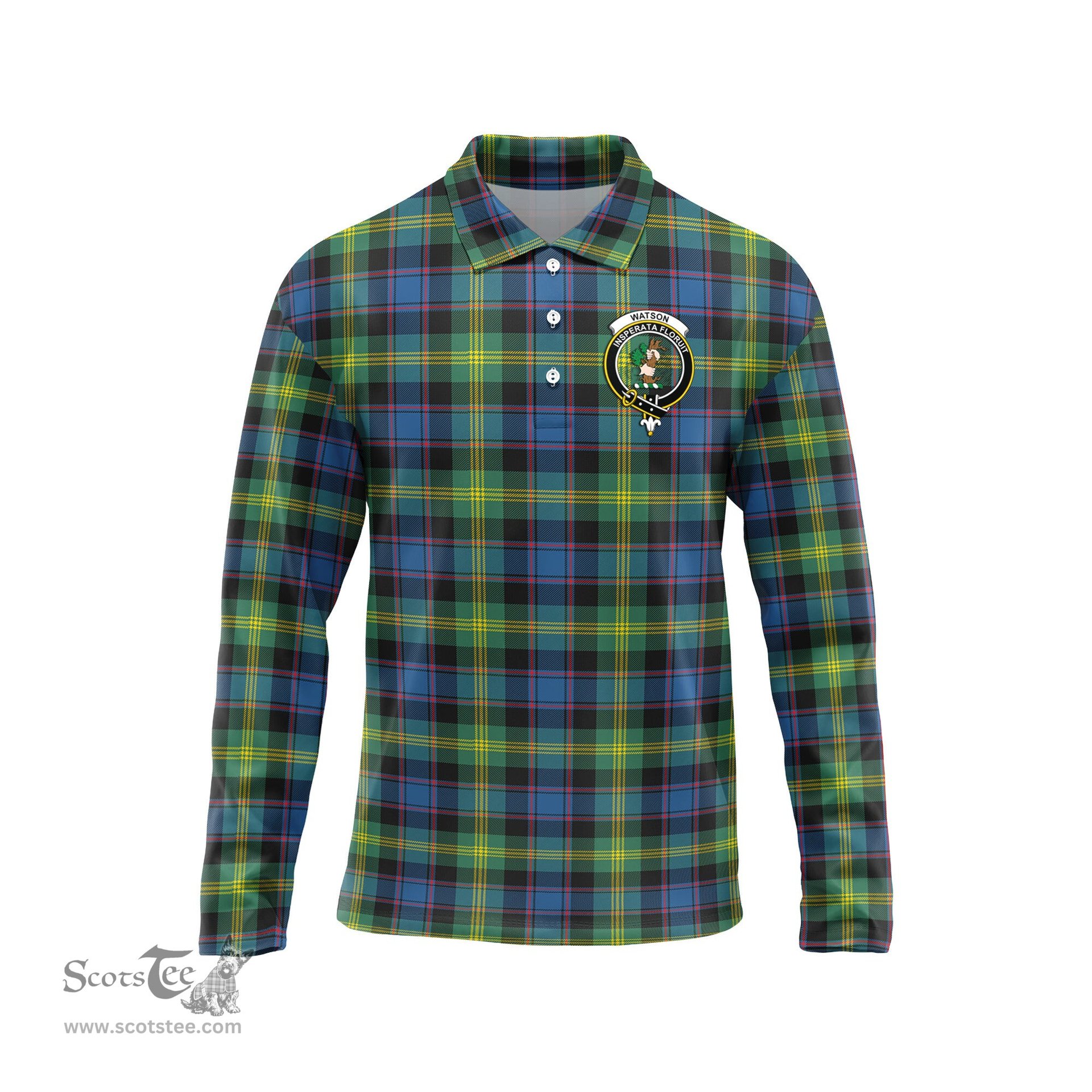 Scottish Watson Ancient Clan Crest Tartan Polo Long Sleeve Plaid Polo Shirt