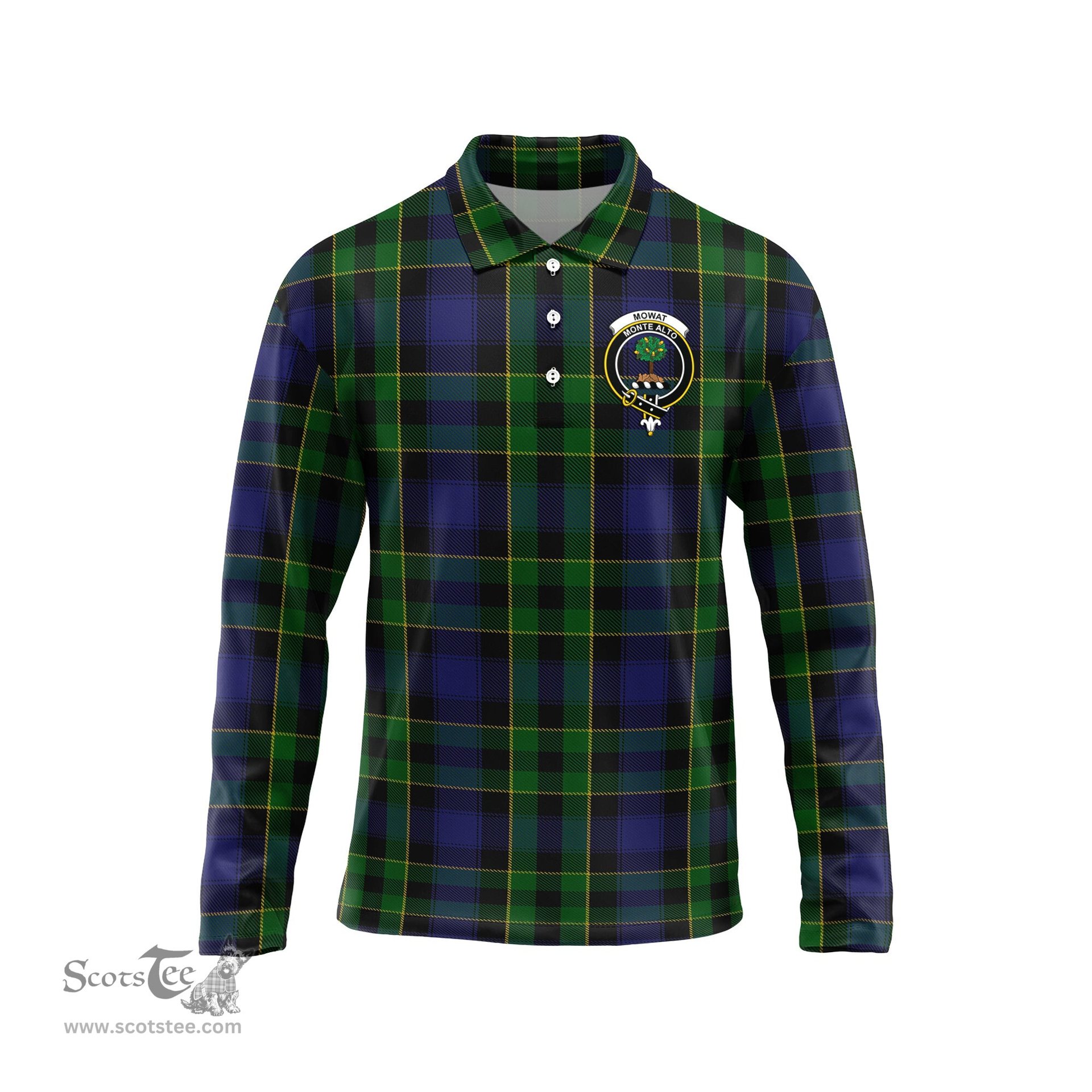 Scottish Mowat Clan Crest Tartan Polo Long Sleeve Plaid Polo Shirt