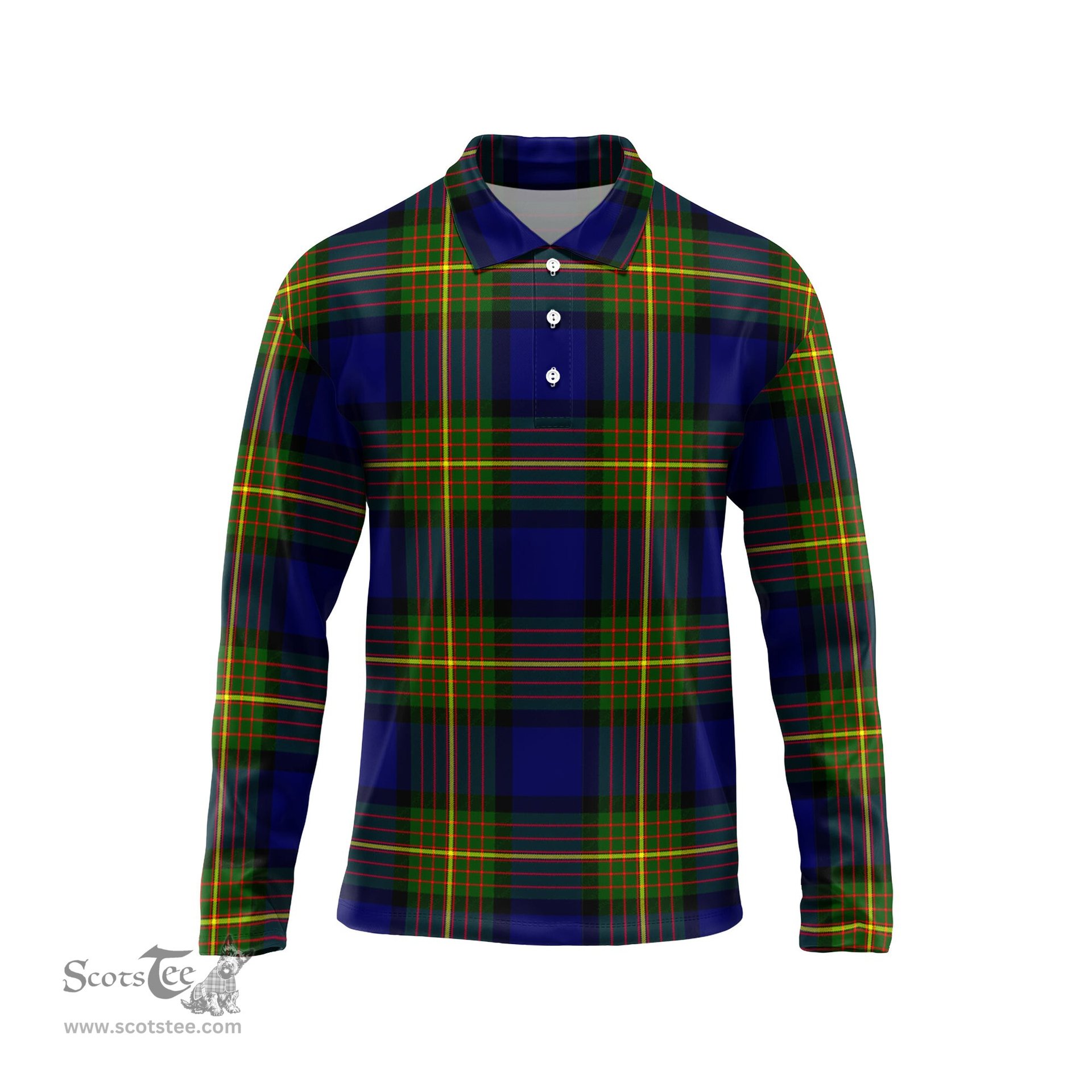 Scottish Muir Tartan Long Sleeve Plaid Polo Shirt