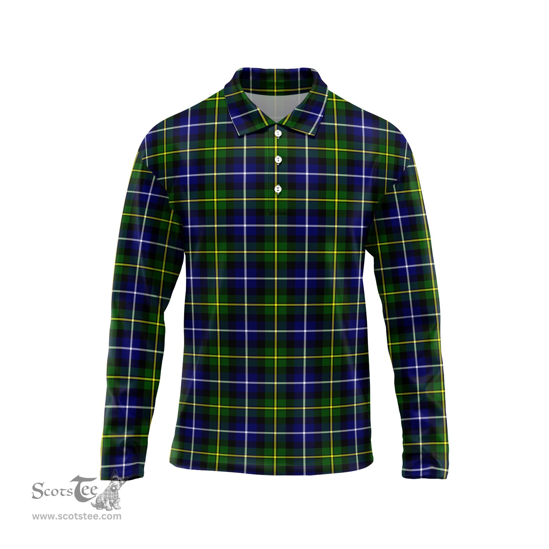 Scottish MacNeil of Barra Modern Tartan Long Sleeve Plaid Polo Shirt