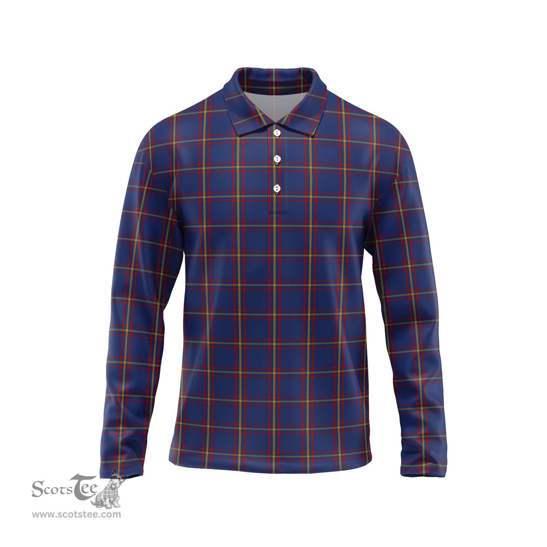 Scottish MacLaine of Lochbuie Tartan Long Sleeve Plaid Polo Shirt