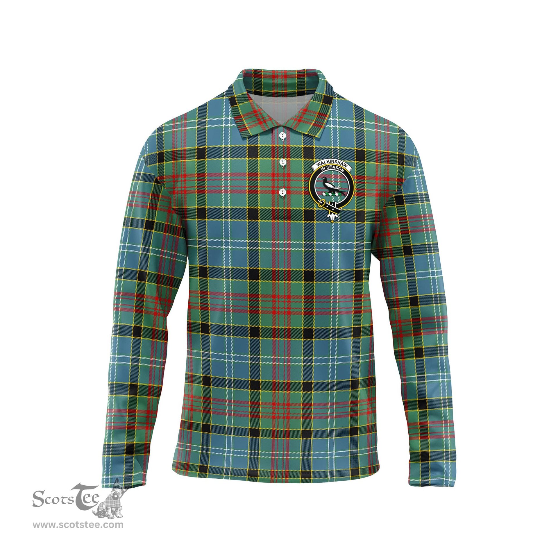 Scottish Walkinshaw Clan Crest Tartan Polo Long Sleeve Plaid Polo Shirt