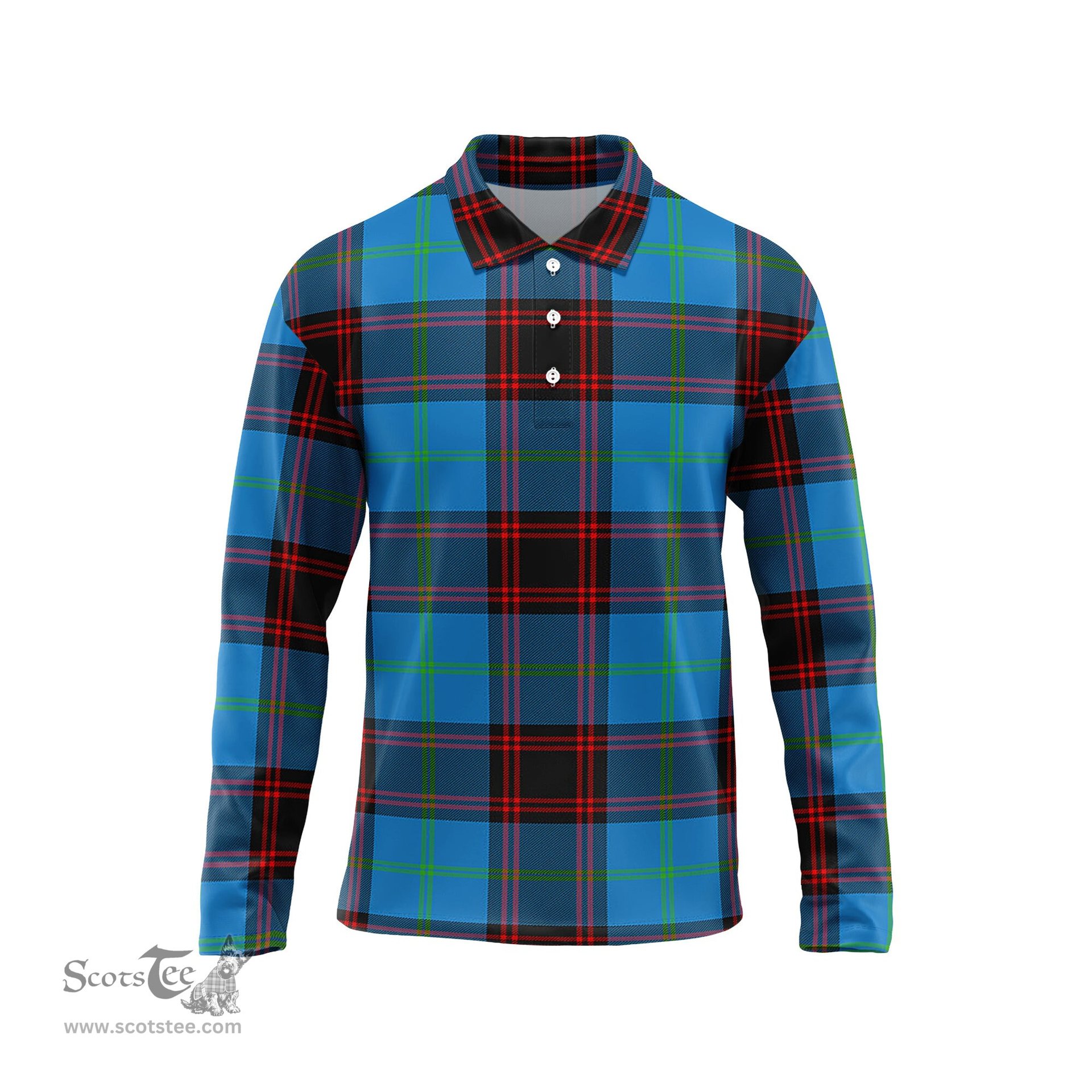 Scottish Wedderburn Tartan Long Sleeve Plaid Polo Shirt