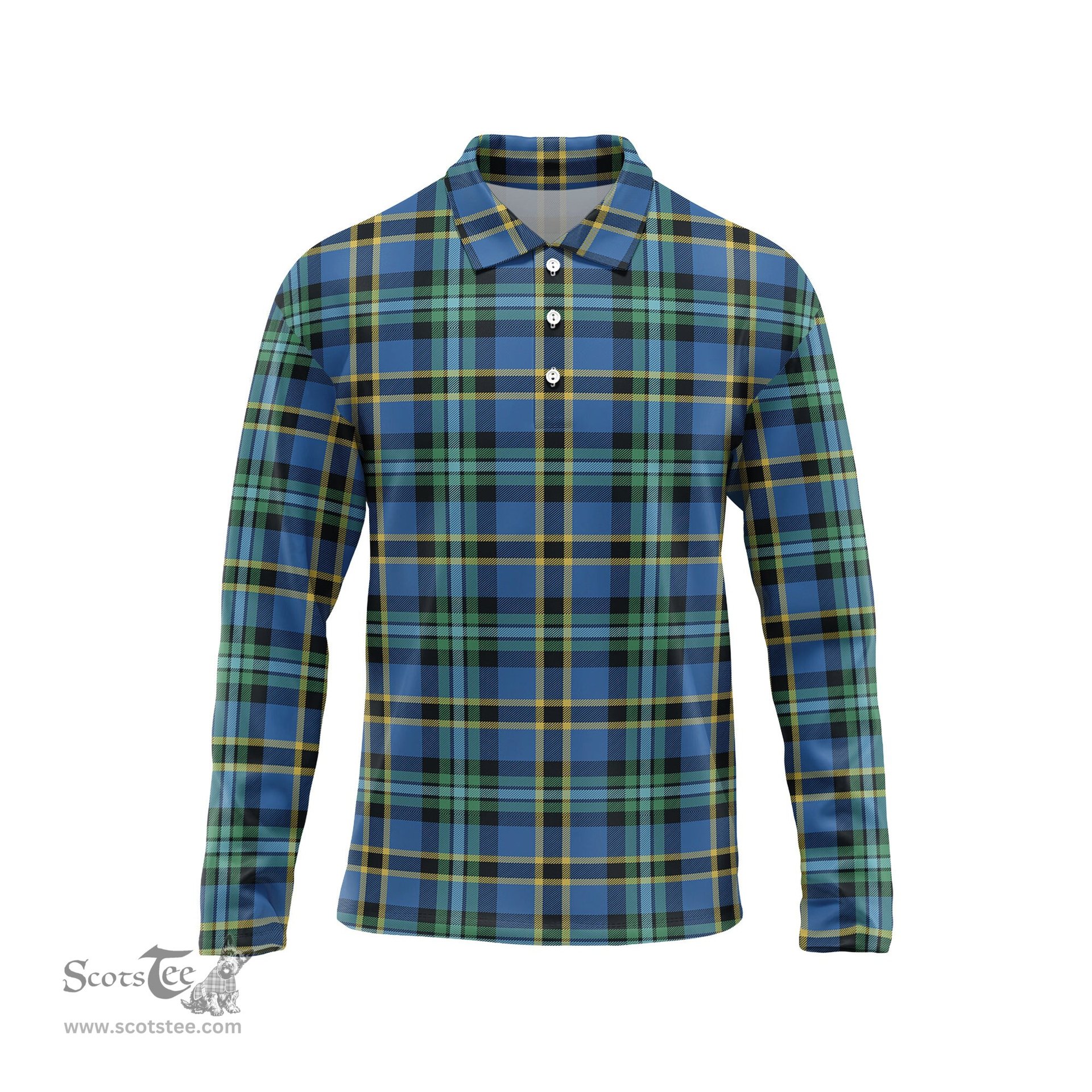 Scottish Weir Ancient Tartan Long Sleeve Plaid Polo Shirt