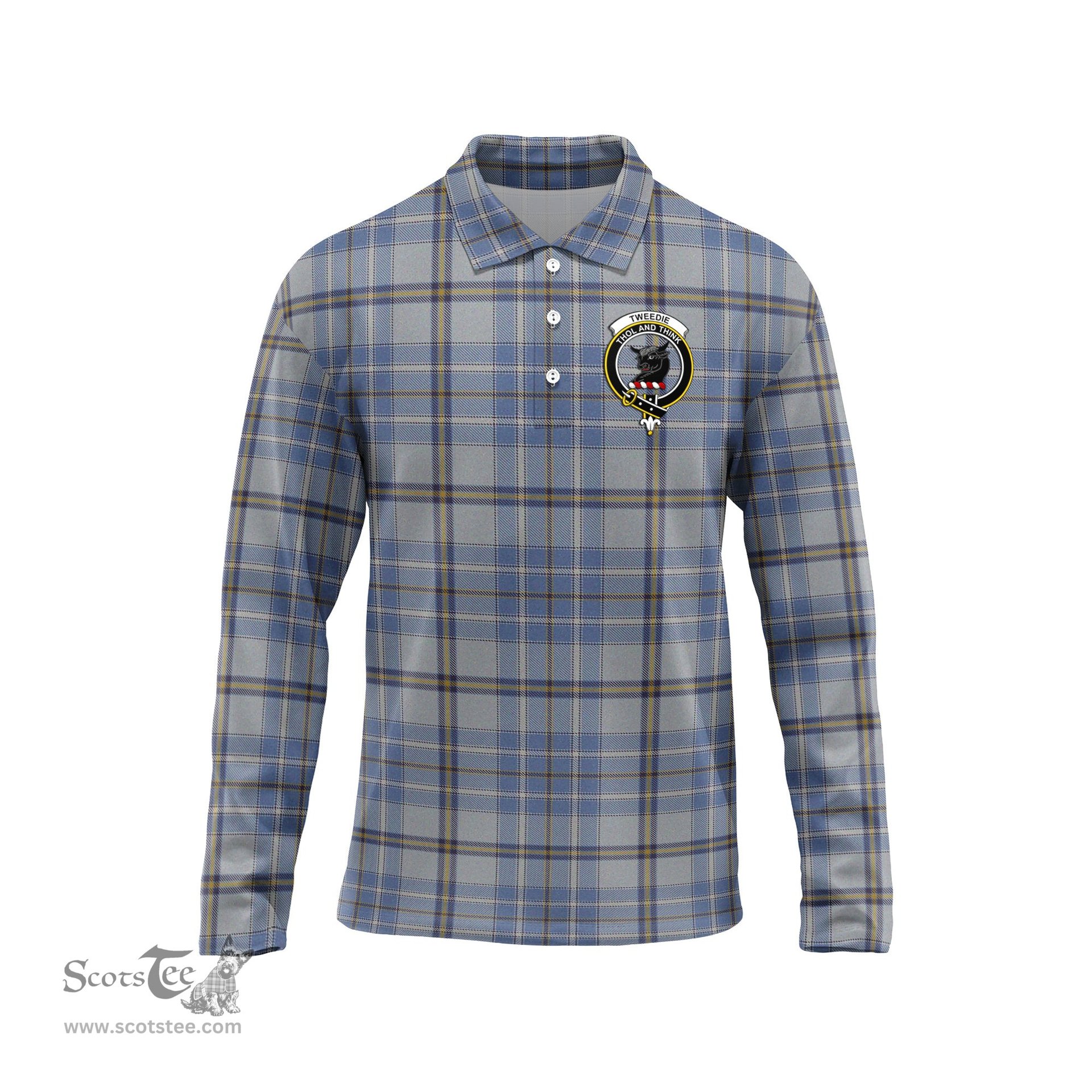 Scottish Tweedie Clan Crest Tartan Polo Long Sleeve Plaid Polo Shirt
