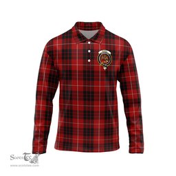 Scottish Munro Black and Red Clan Crest Tartan Polo Long Sleeve Plaid Polo Shirt