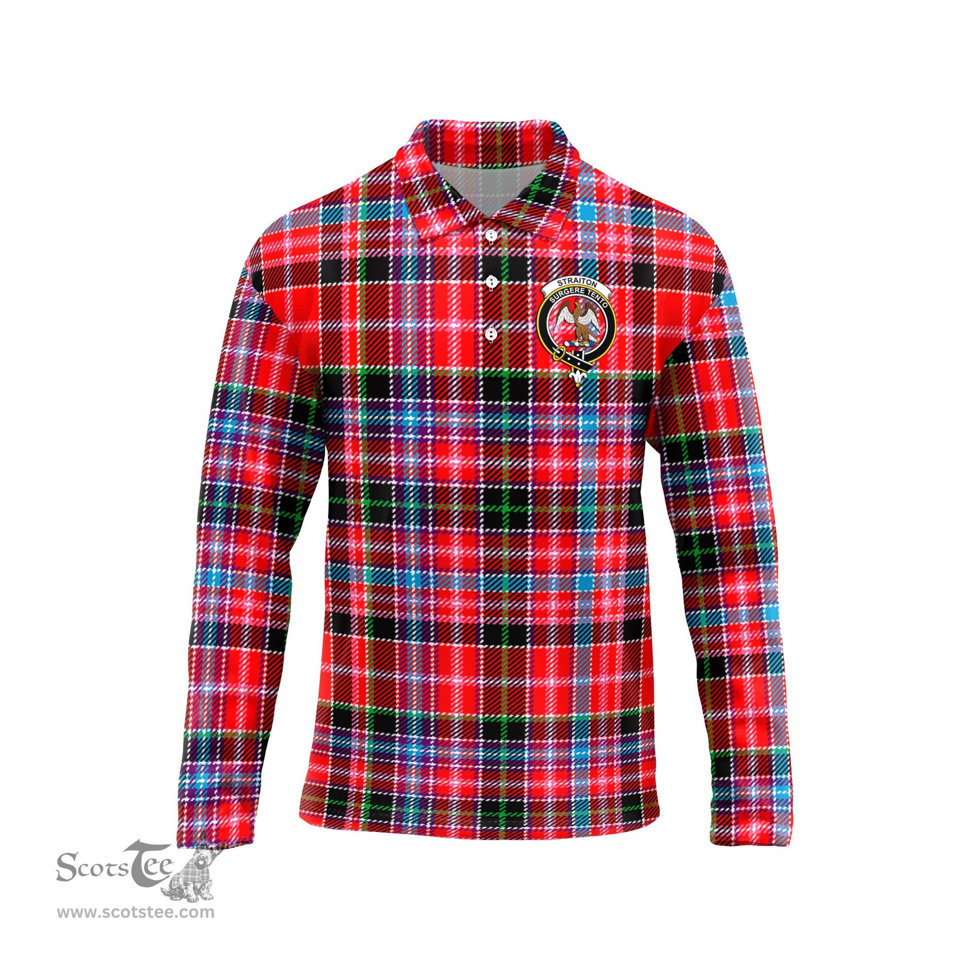 Scottish Straiton Clan Crest Tartan Polo Long Sleeve Plaid Polo Shirt
