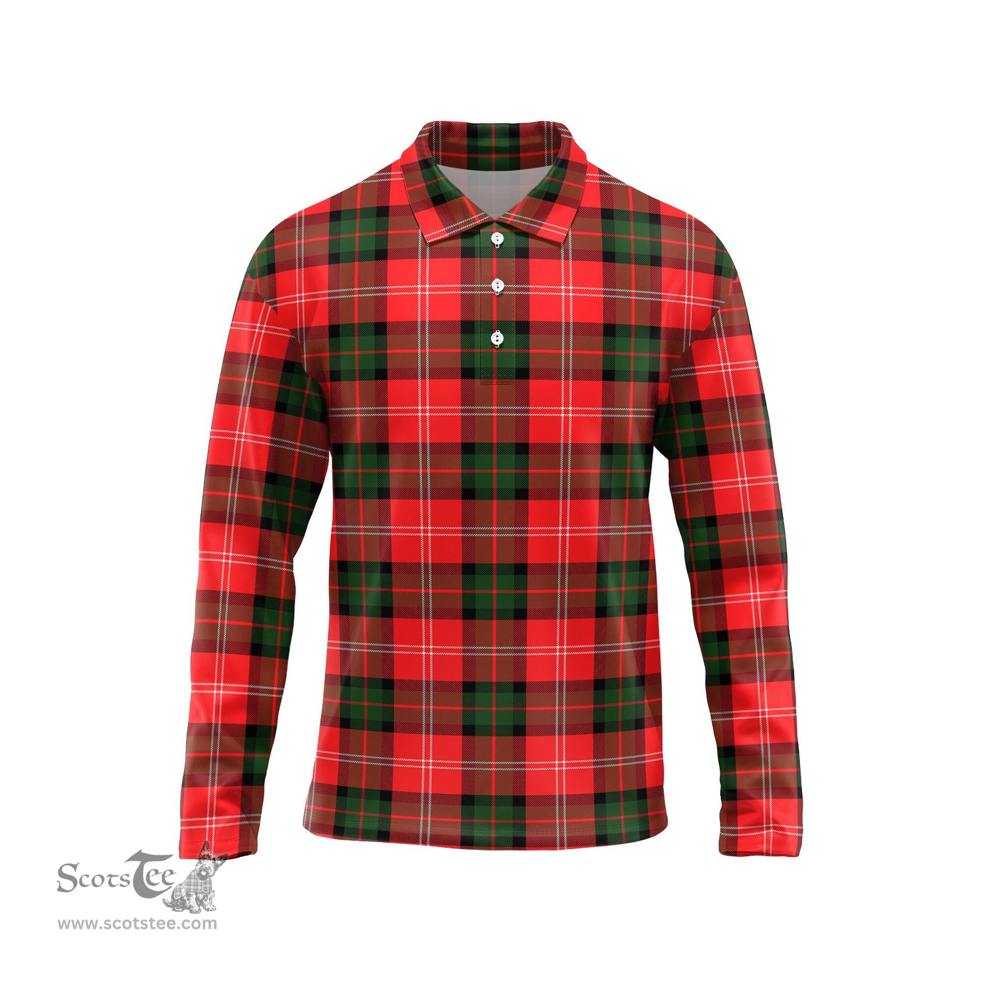 Scottish Nesbitt Modern Tartan Long Sleeve Plaid Polo Shirt