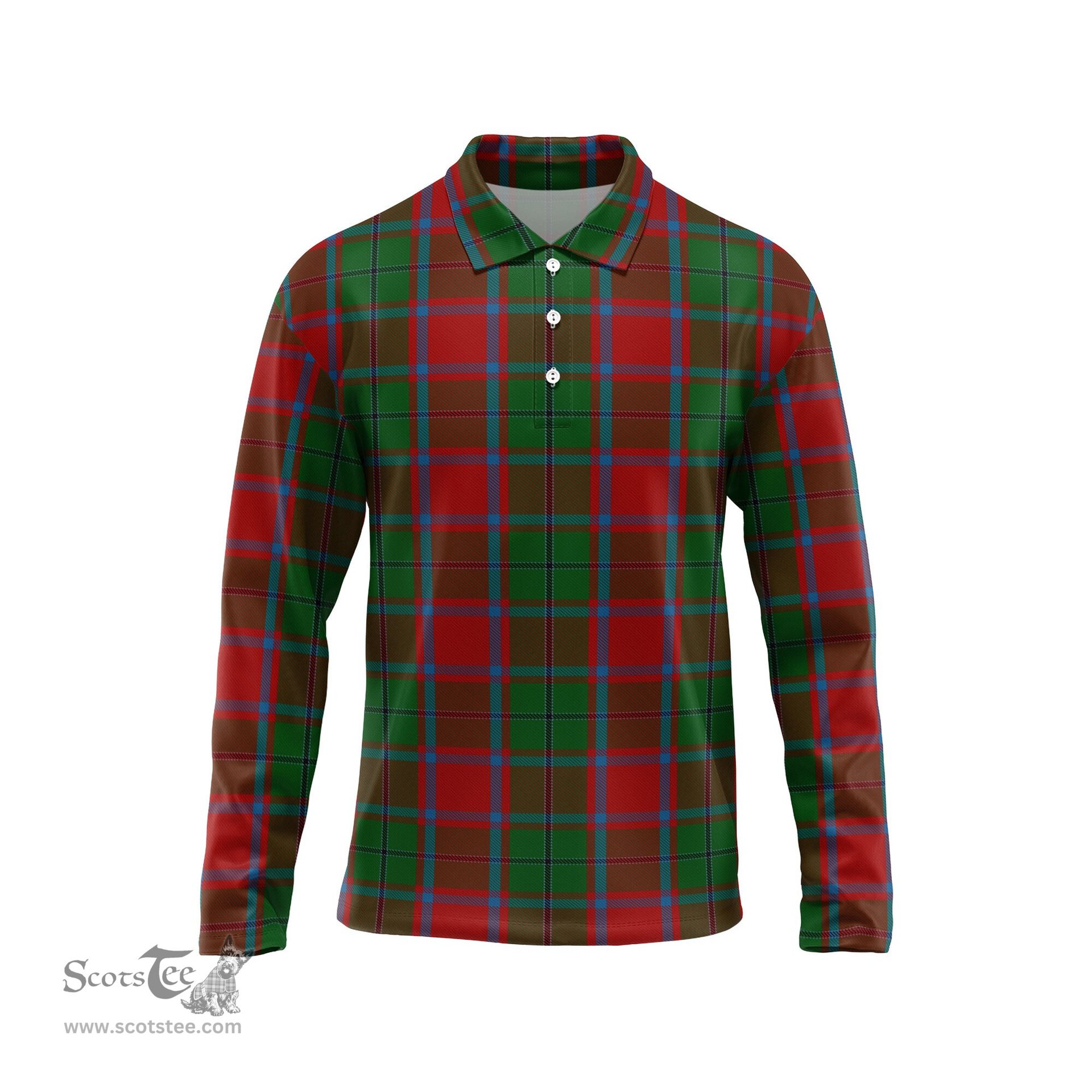 Scottish MacPhail Blue Bands Tartan Long Sleeve Plaid Polo Shirt