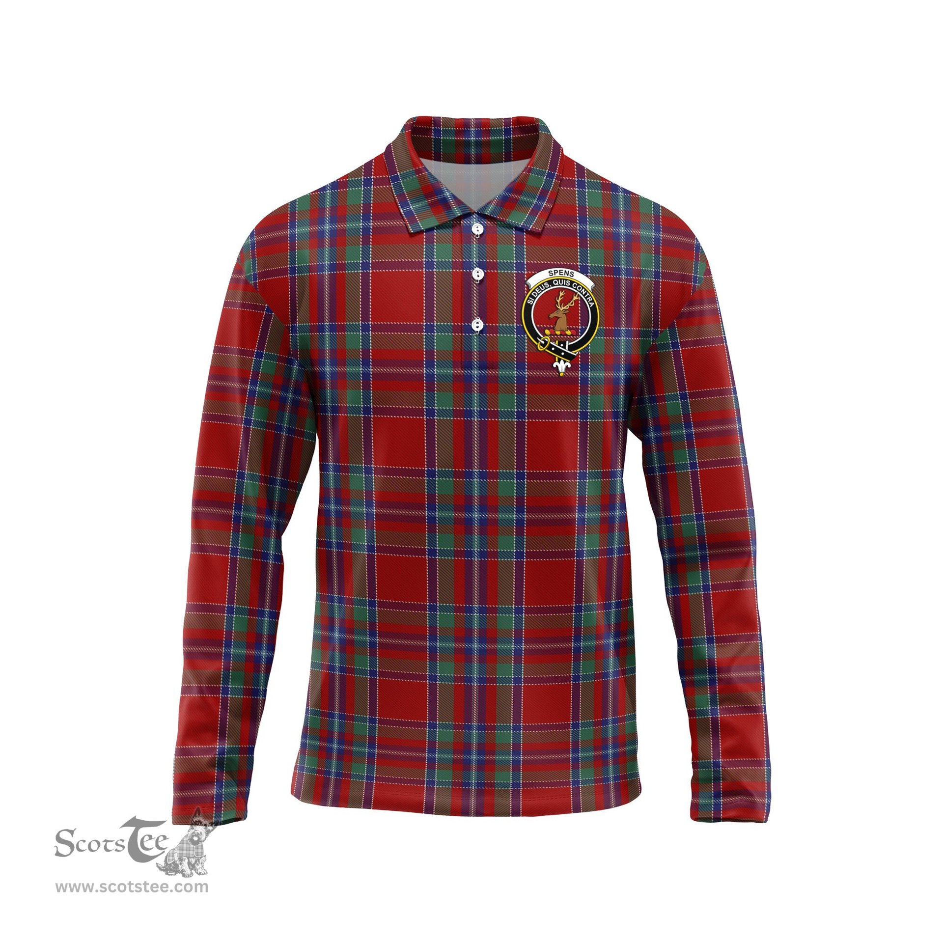 Scottish Spens Clan Crest Tartan Polo Long Sleeve Plaid Polo Shirt