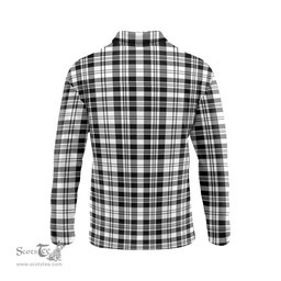 Scottish Scott Black White Tartan Long Sleeve Plaid Polo Shirt