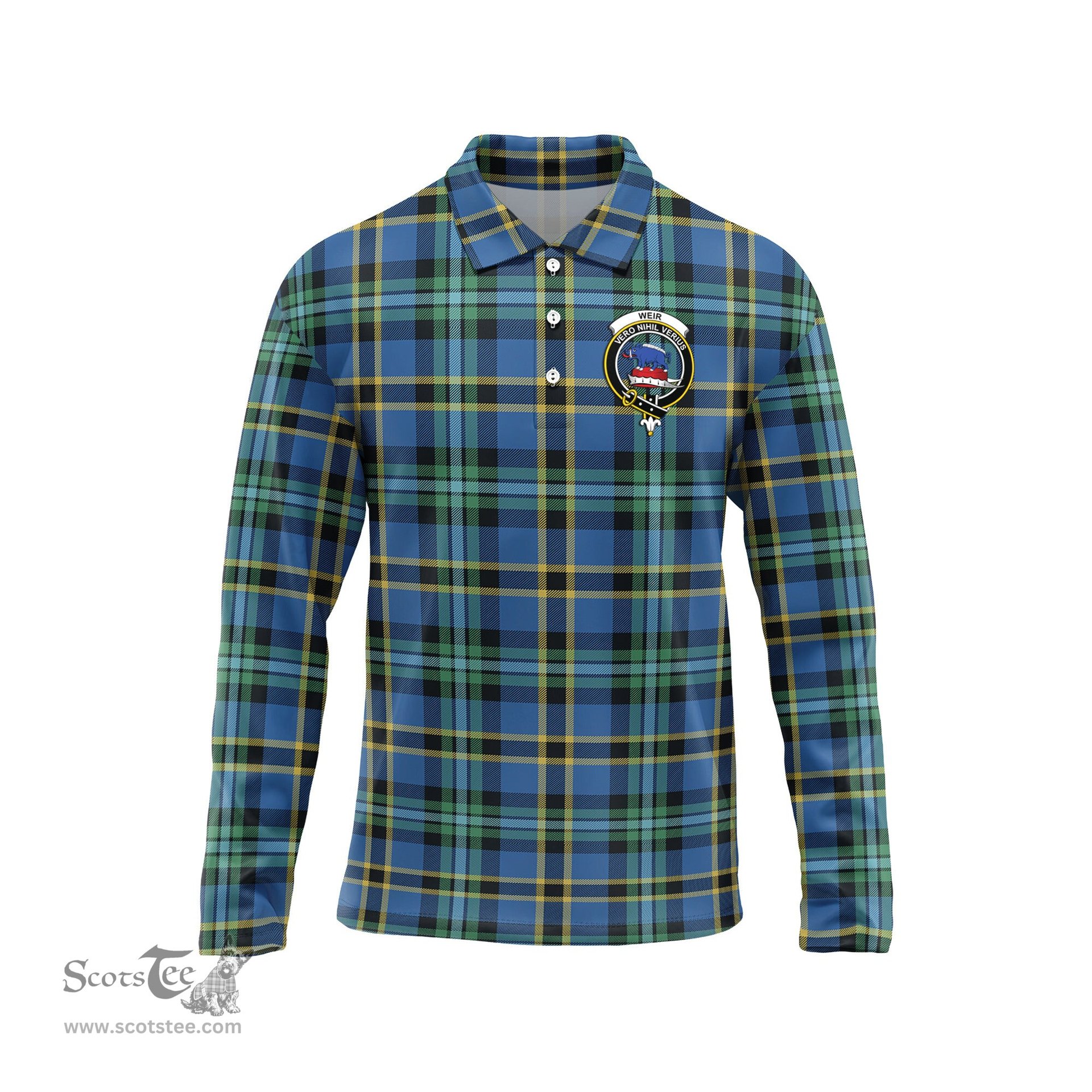 Scottish Weir Ancient Clan Crest Tartan Polo Long Sleeve Plaid Polo Shirt