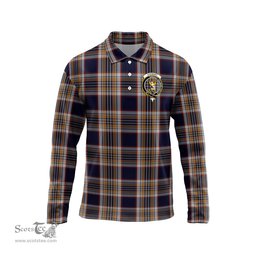 Scottish Stewart Navy Clan Crest Tartan Polo Long Sleeve Plaid Polo Shirt
