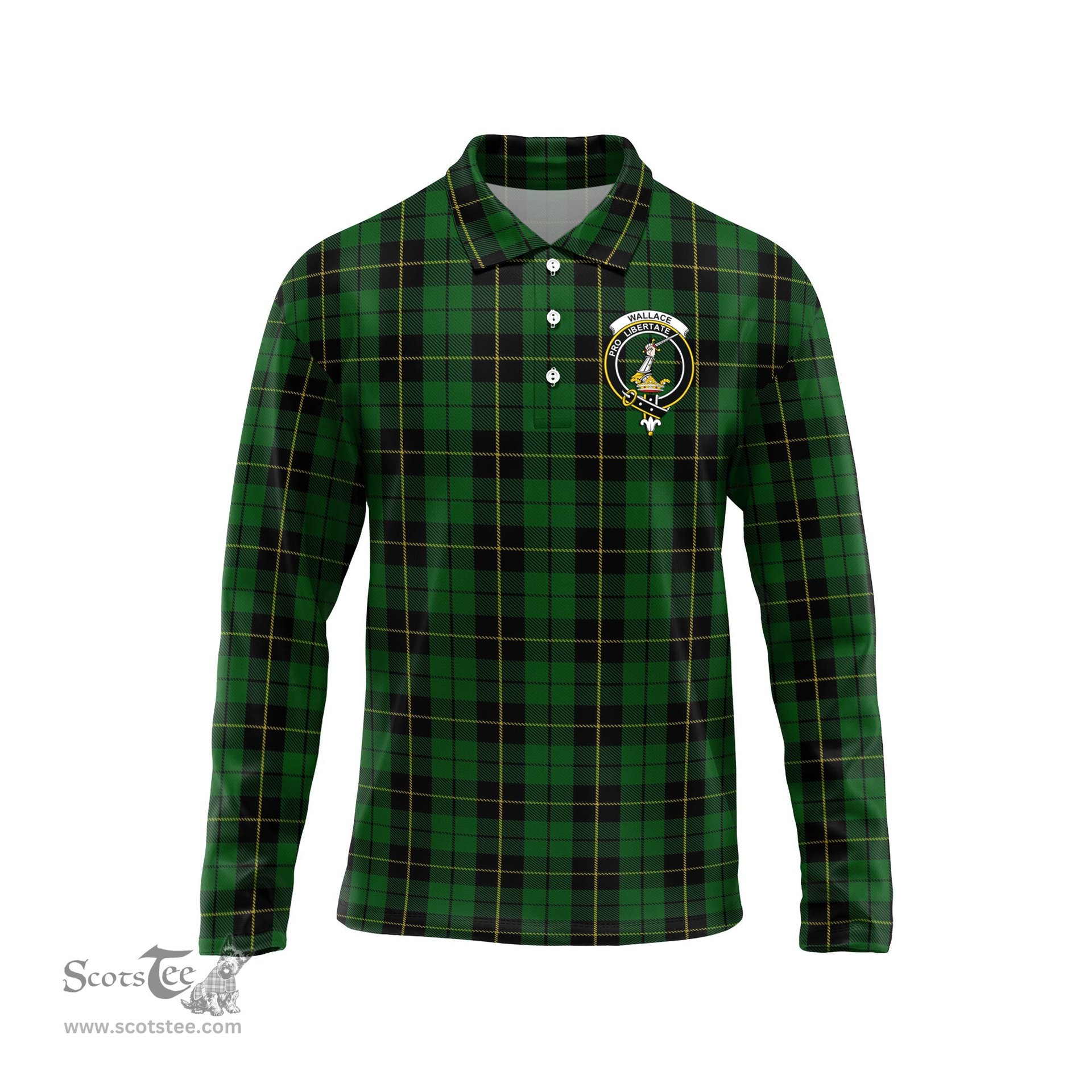 Scottish Wallace Hunting Clan Crest Tartan Polo Long Sleeve Plaid Polo Shirt