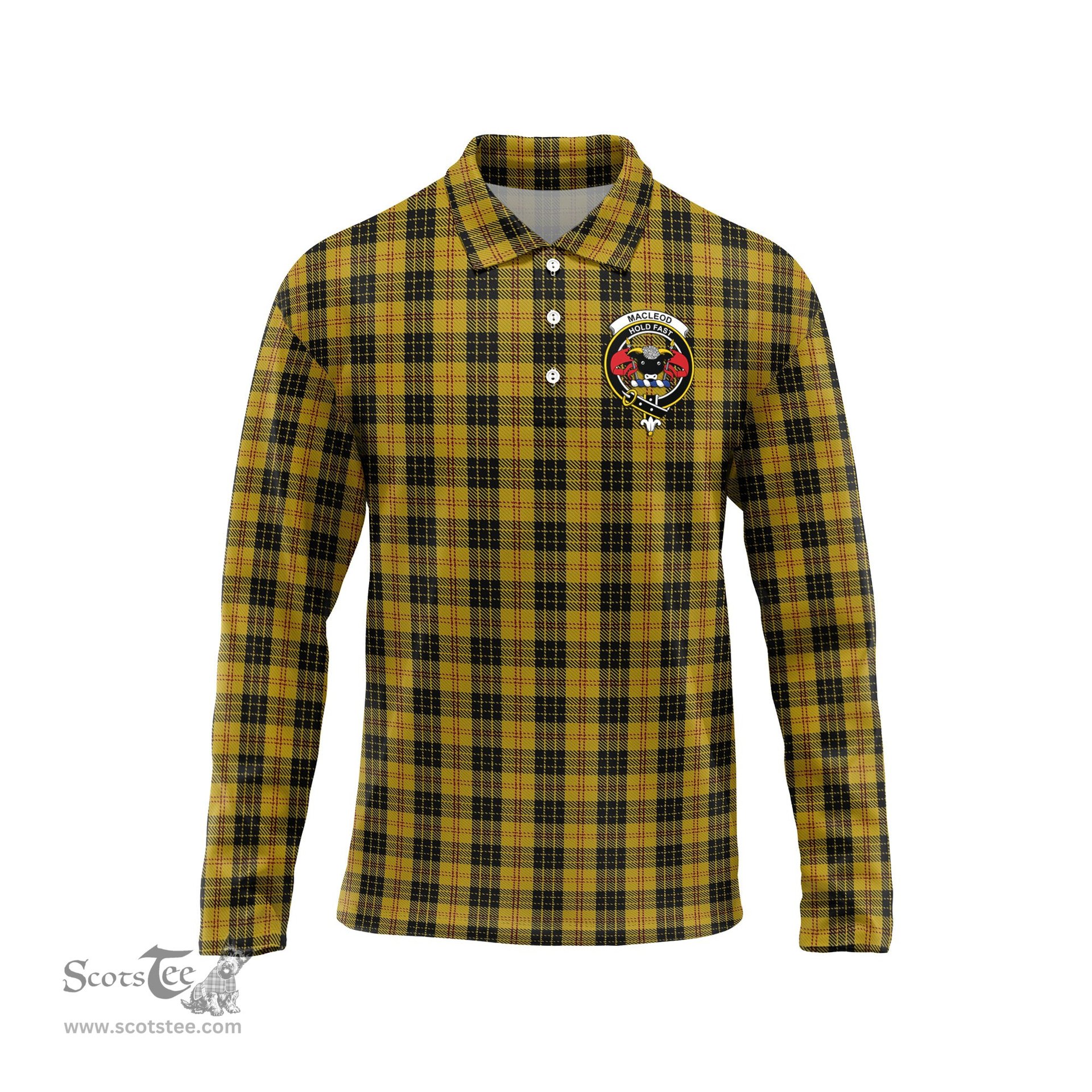 Scottish MacLeod Clan Crest Tartan Polo Long Sleeve Plaid Polo Shirt