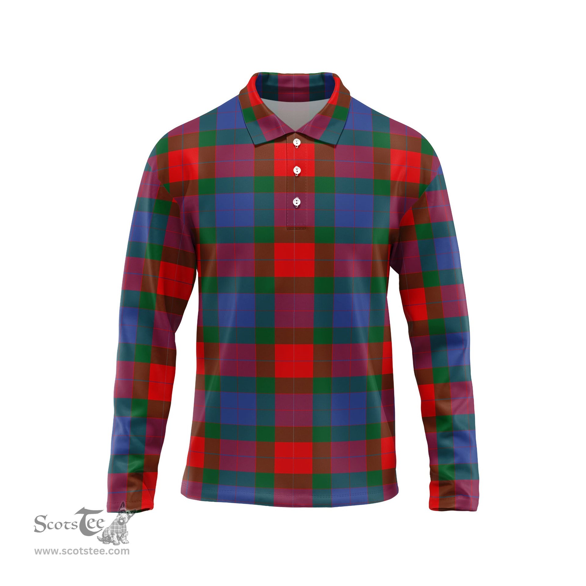 Scottish Mar Tartan Long Sleeve Plaid Polo Shirt