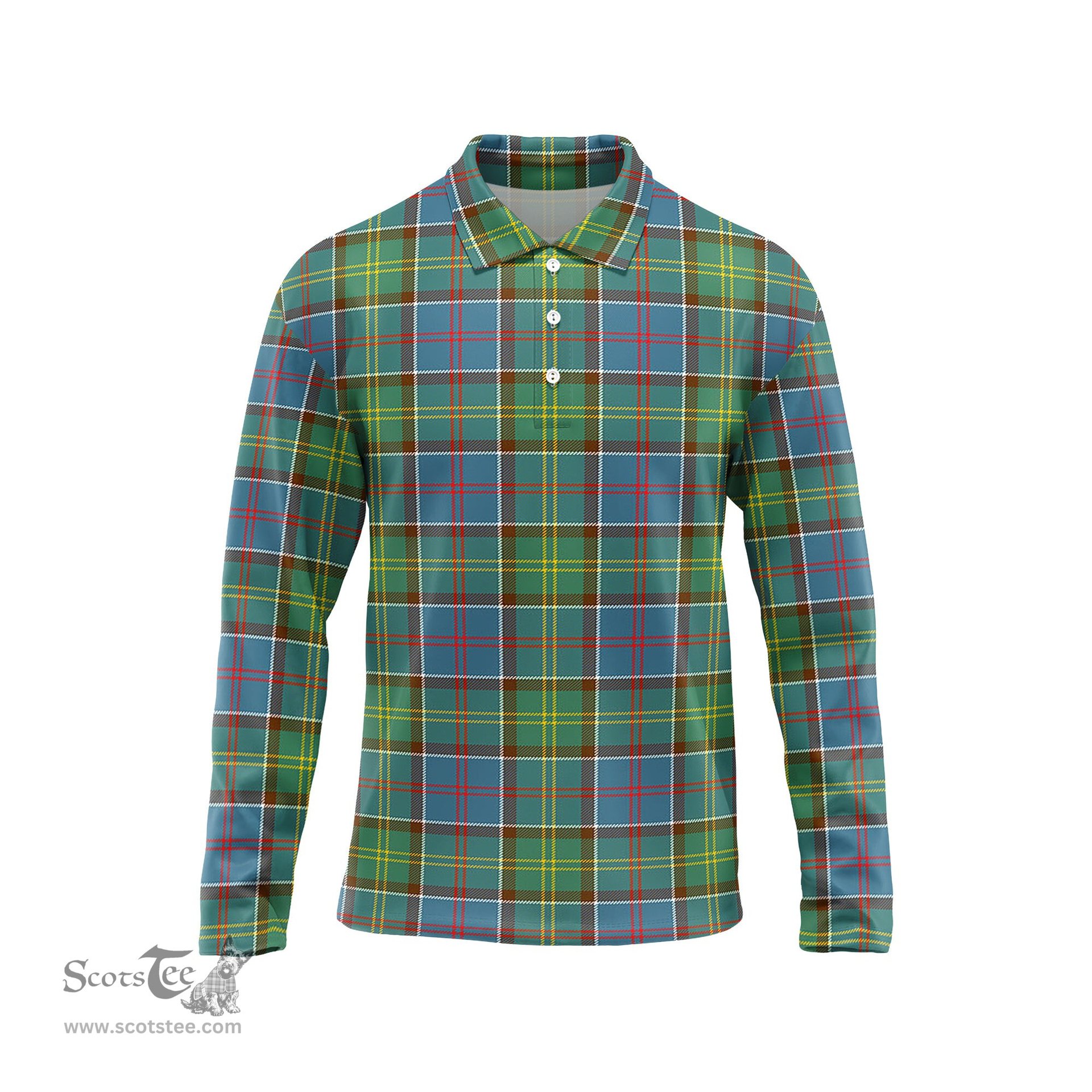 Scottish Whitelaw Tartan Long Sleeve Plaid Polo Shirt