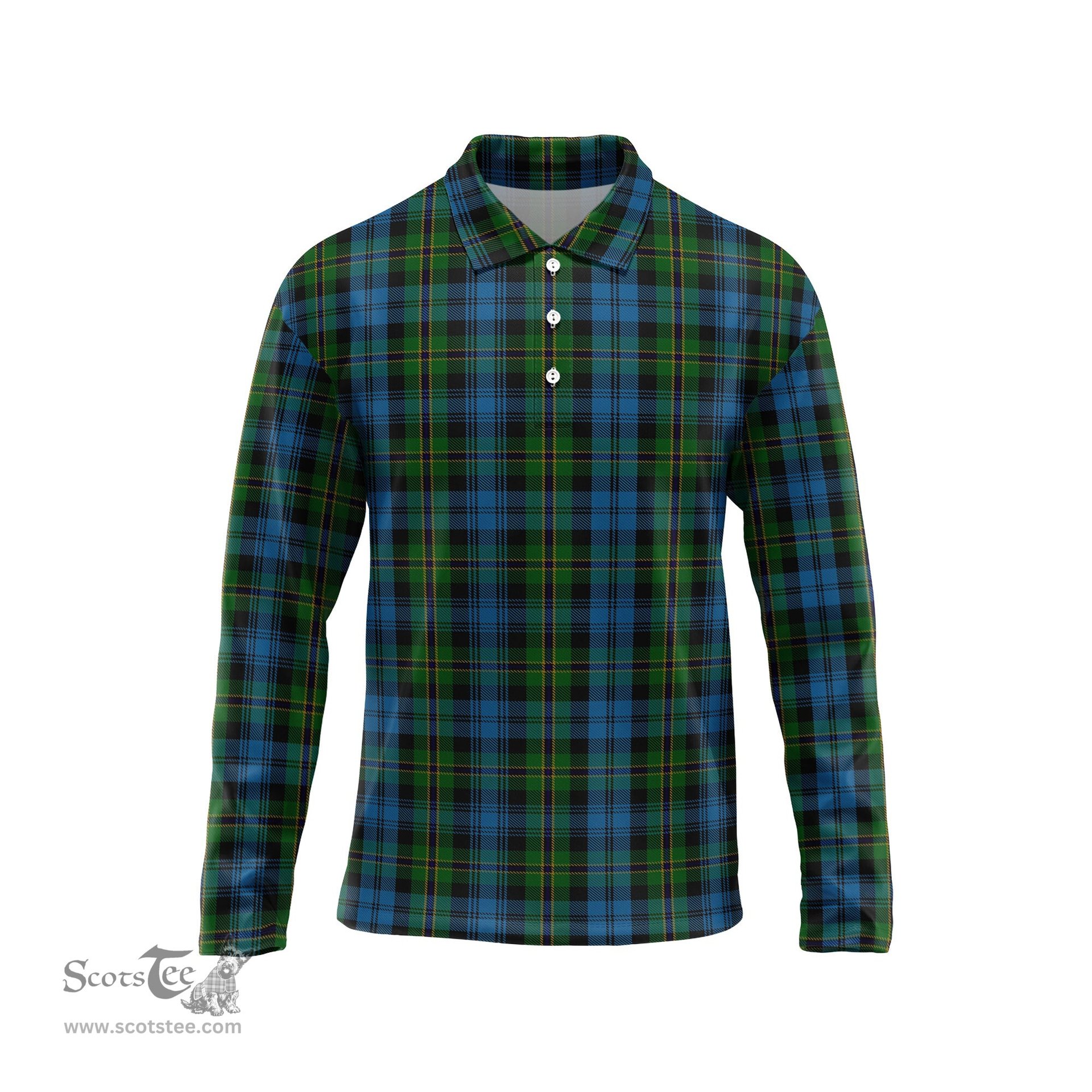 Scottish Polaris Military Tartan Long Sleeve Plaid Polo Shirt