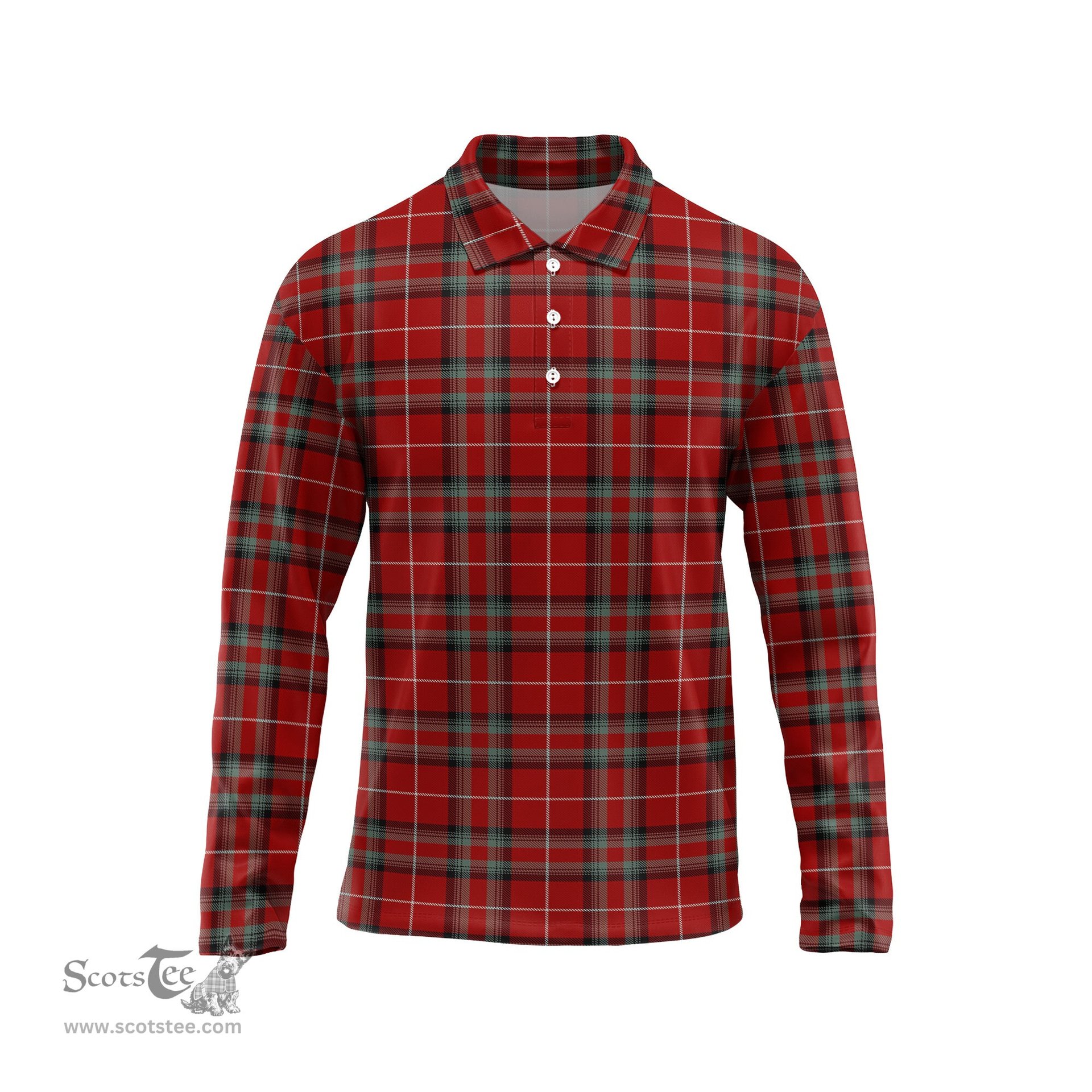 Scottish Stuart of Bute Tartan Long Sleeve Plaid Polo Shirt