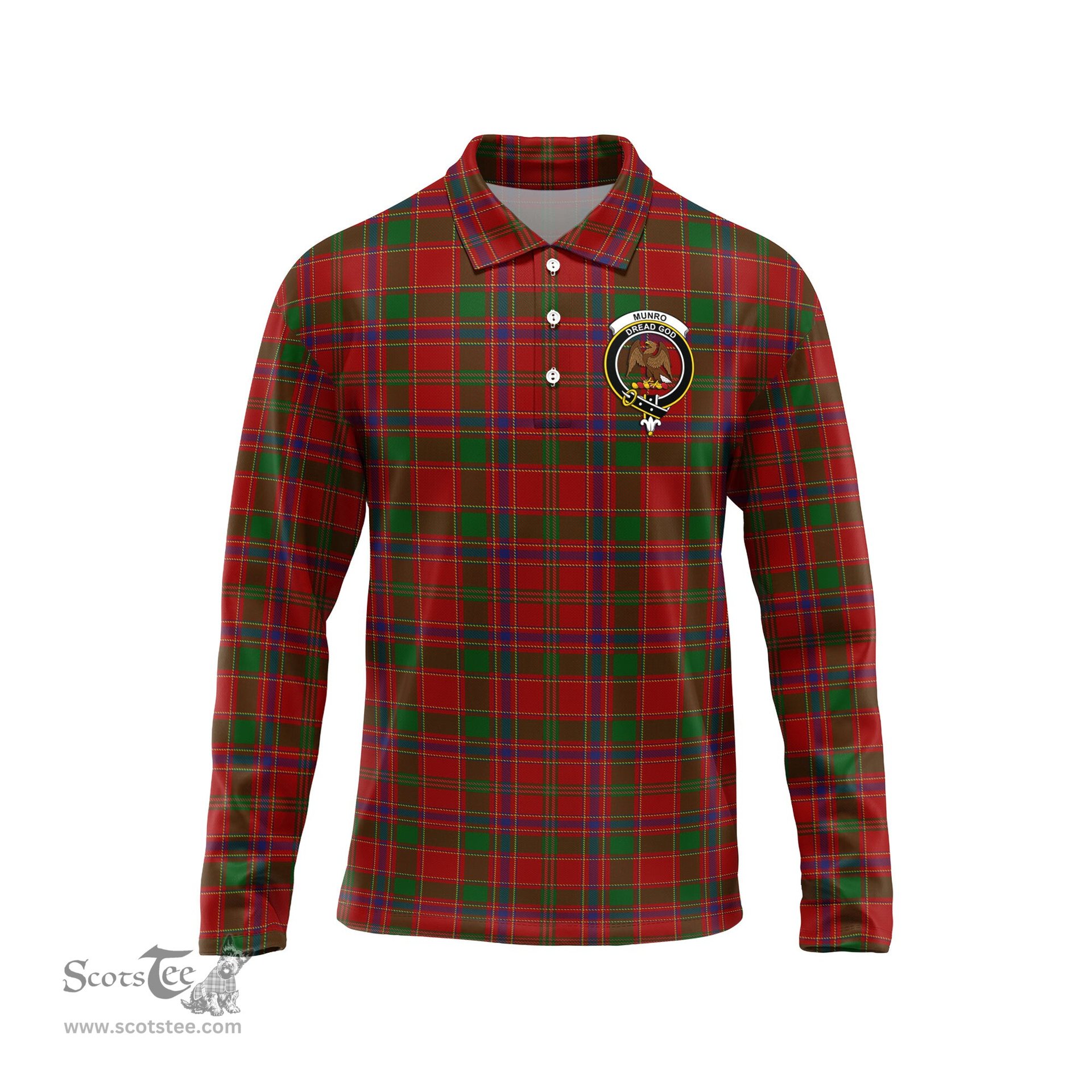 Scottish Munro Clan Crest Tartan Polo Long Sleeve Plaid Polo Shirt