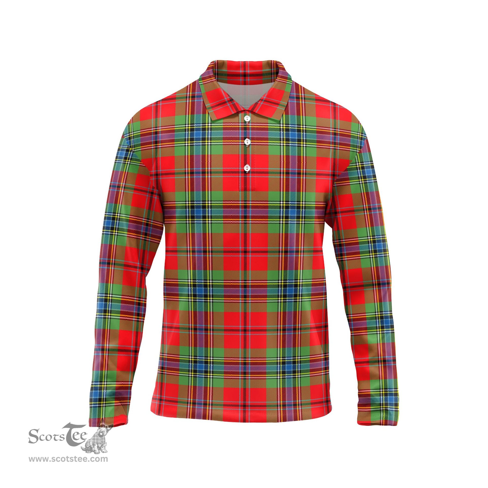 Scottish MacLean of Duart Modern Tartan Long Sleeve Plaid Polo Shirt