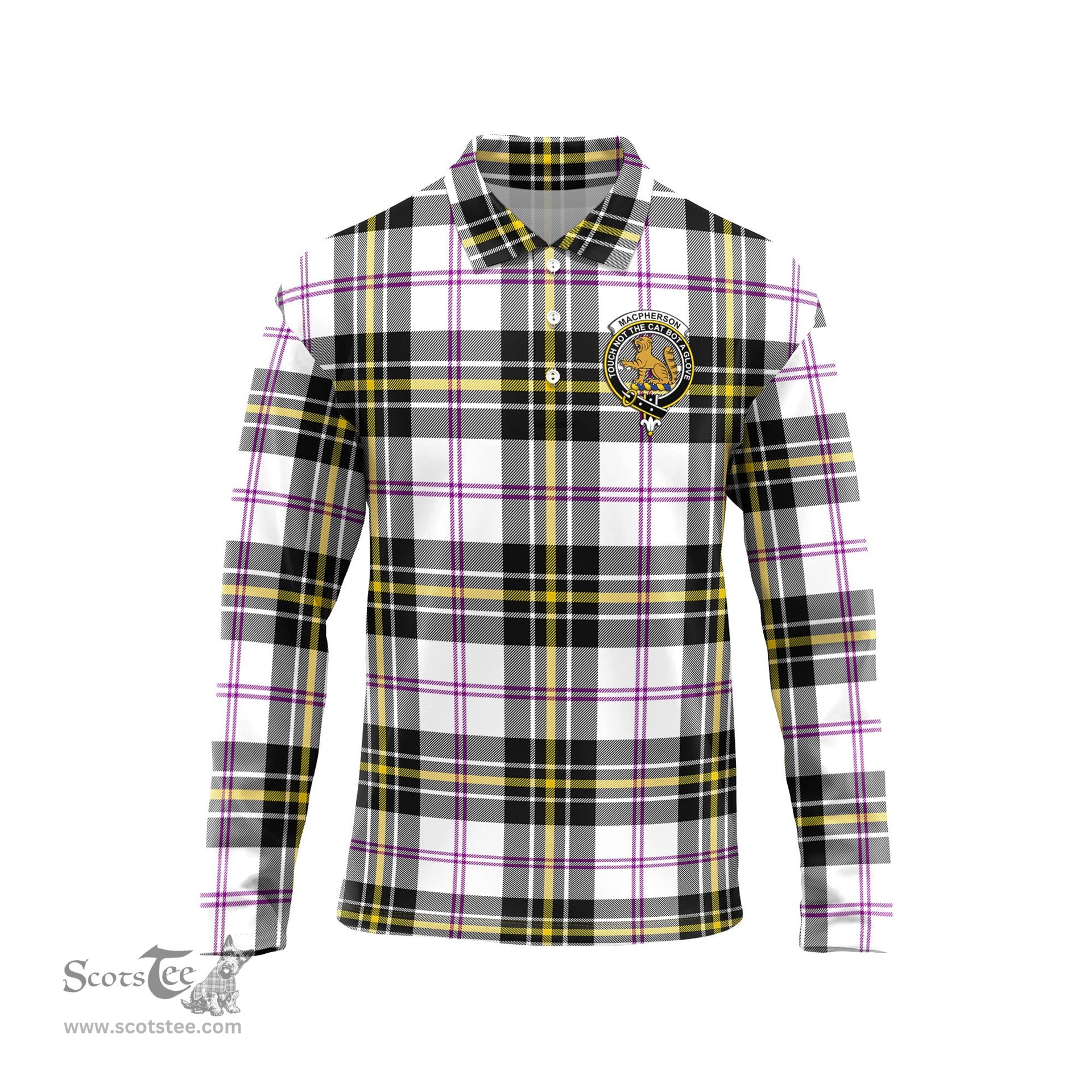 Scottish MacPherson Dress Modern Clan Crest Tartan Polo Long Sleeve Plaid Polo Shirt