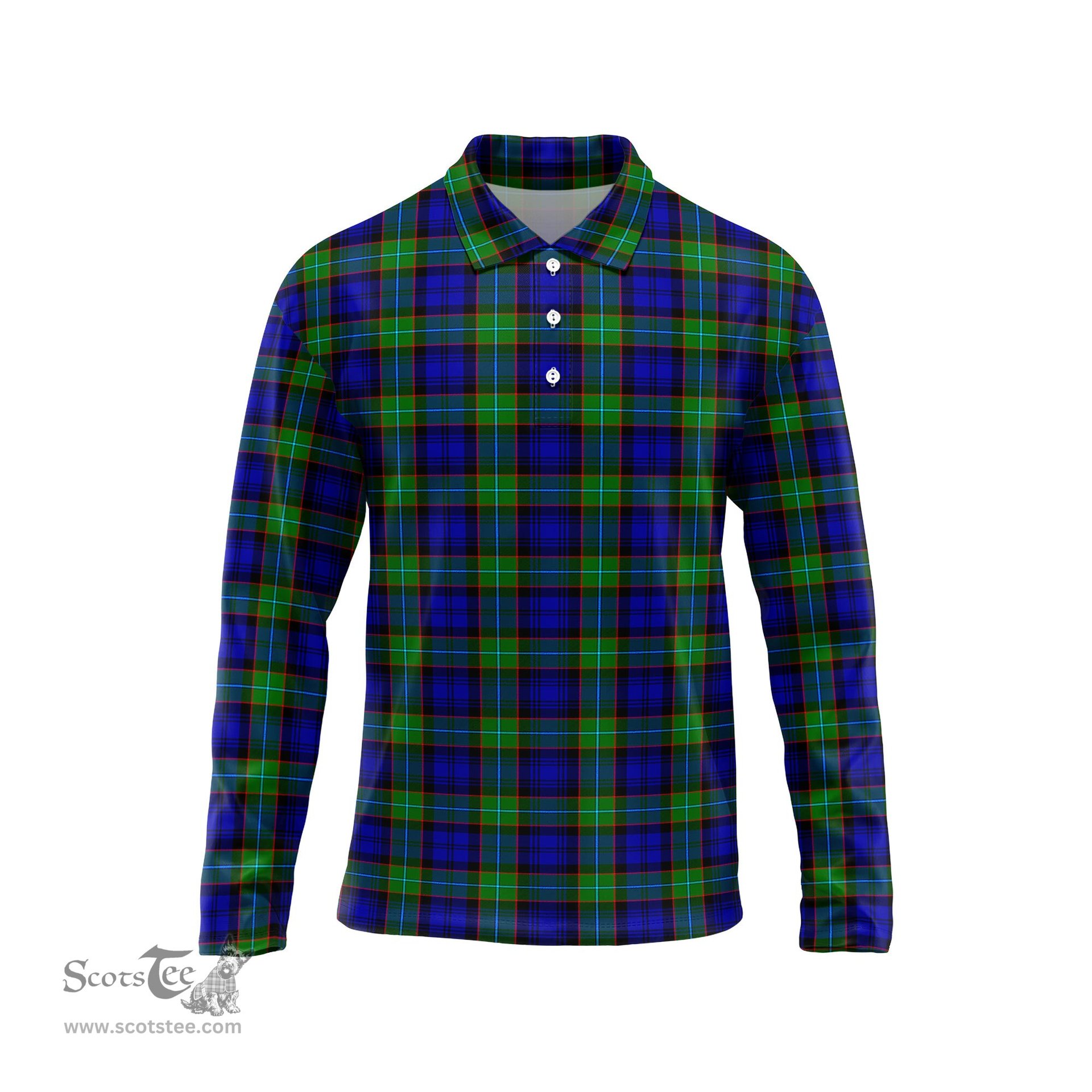 Scottish Sempill Modern Tartan Long Sleeve Plaid Polo Shirt