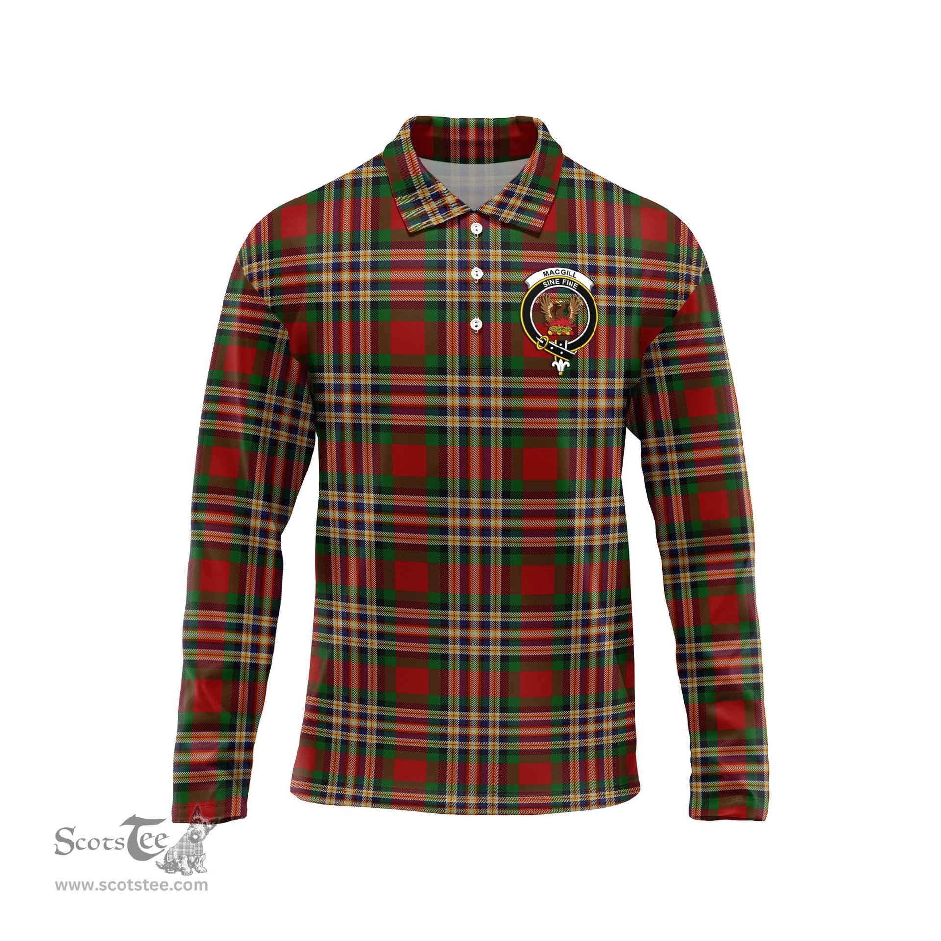 Scottish MacGill Clan Crest Tartan Polo Long Sleeve Plaid Polo Shirt