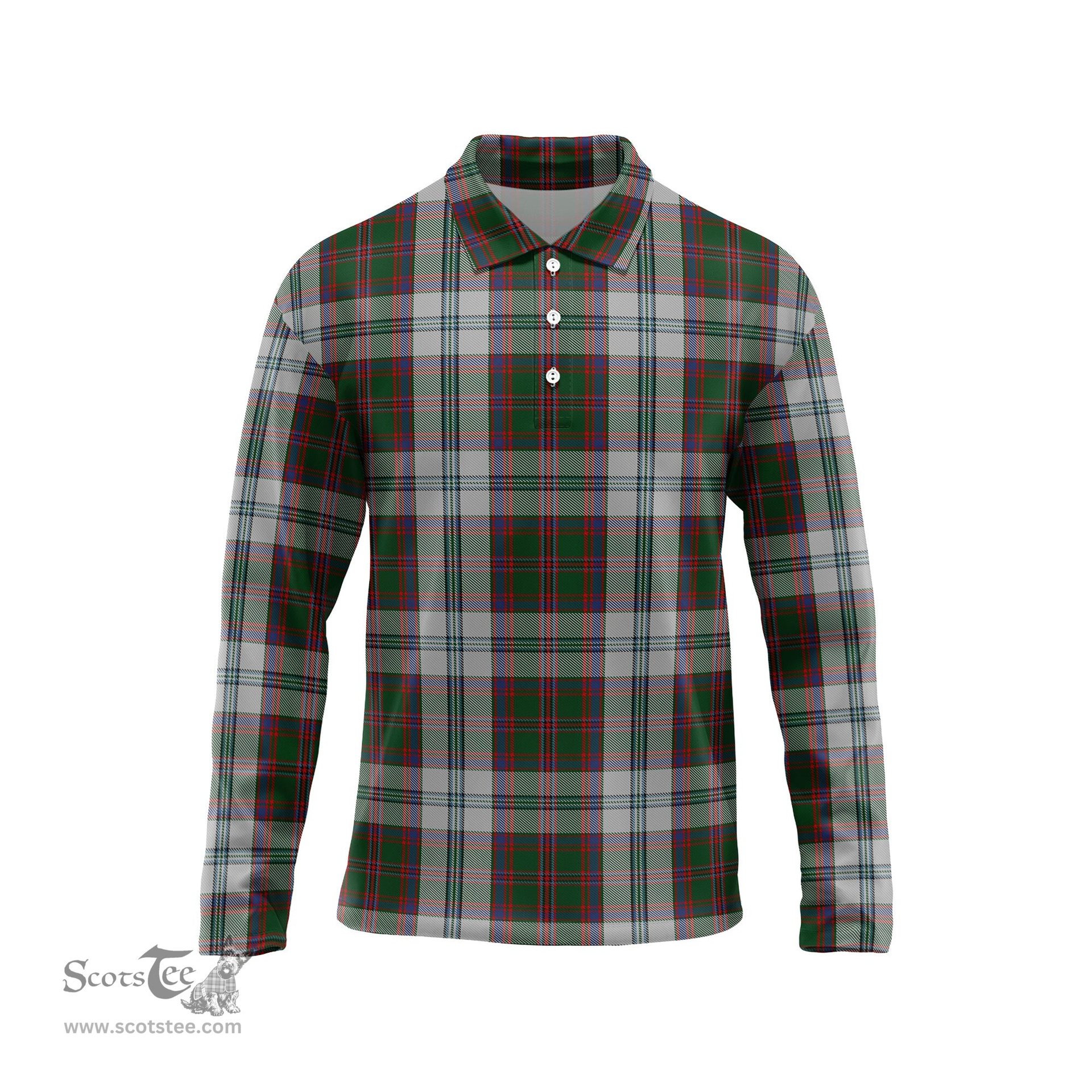 Scottish Stewart of Appin Dress Tartan Long Sleeve Plaid Polo Shirt