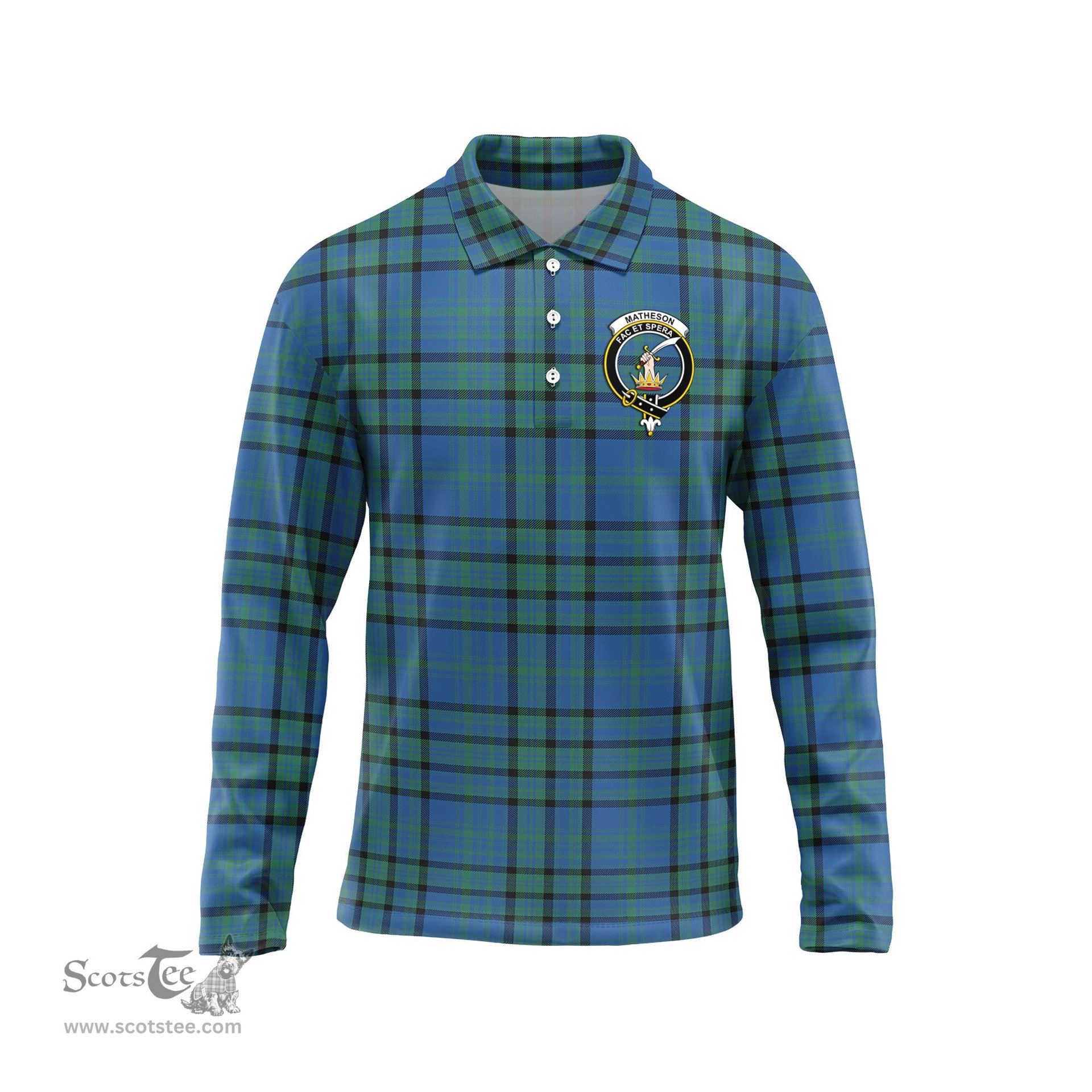 Scottish Matheson Hunting Ancient Clan Crest Tartan Polo Long Sleeve Plaid Polo Shirt