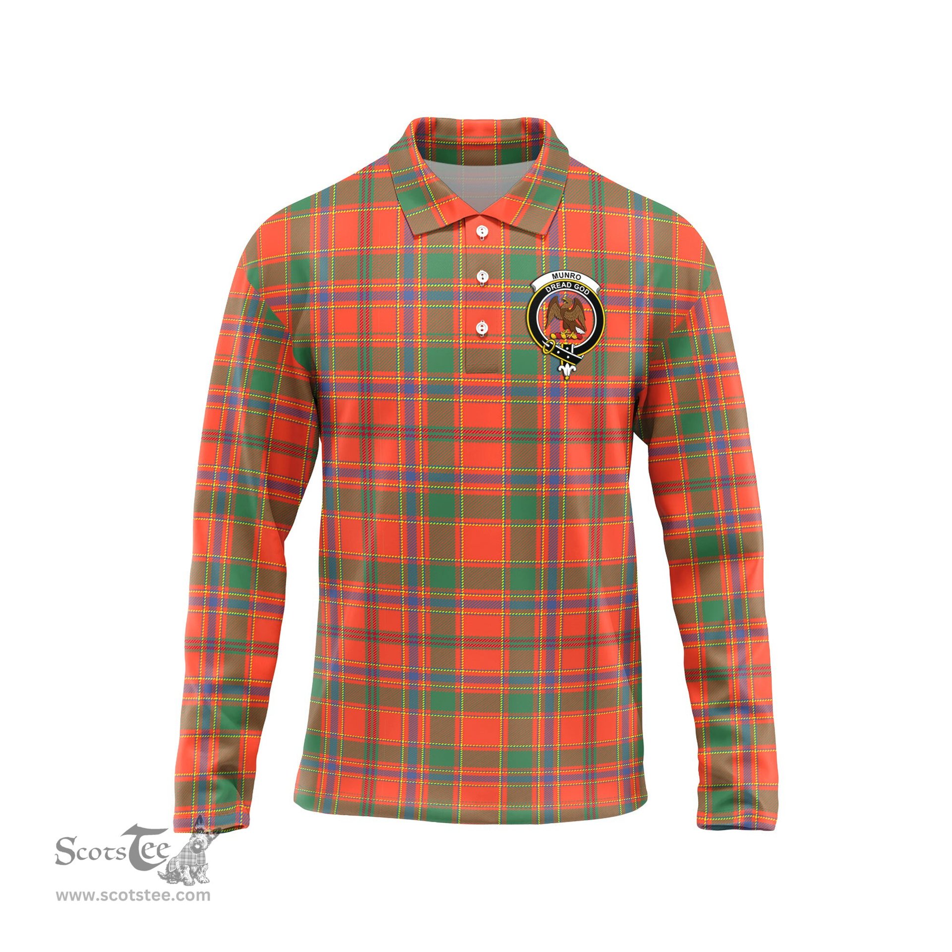 Scottish Munro Ancient Clan Crest Tartan Polo Long Sleeve Plaid Polo Shirt