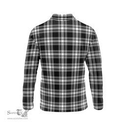 Scottish Menzies Black and White Tartan Long Sleeve Plaid Polo Shirt