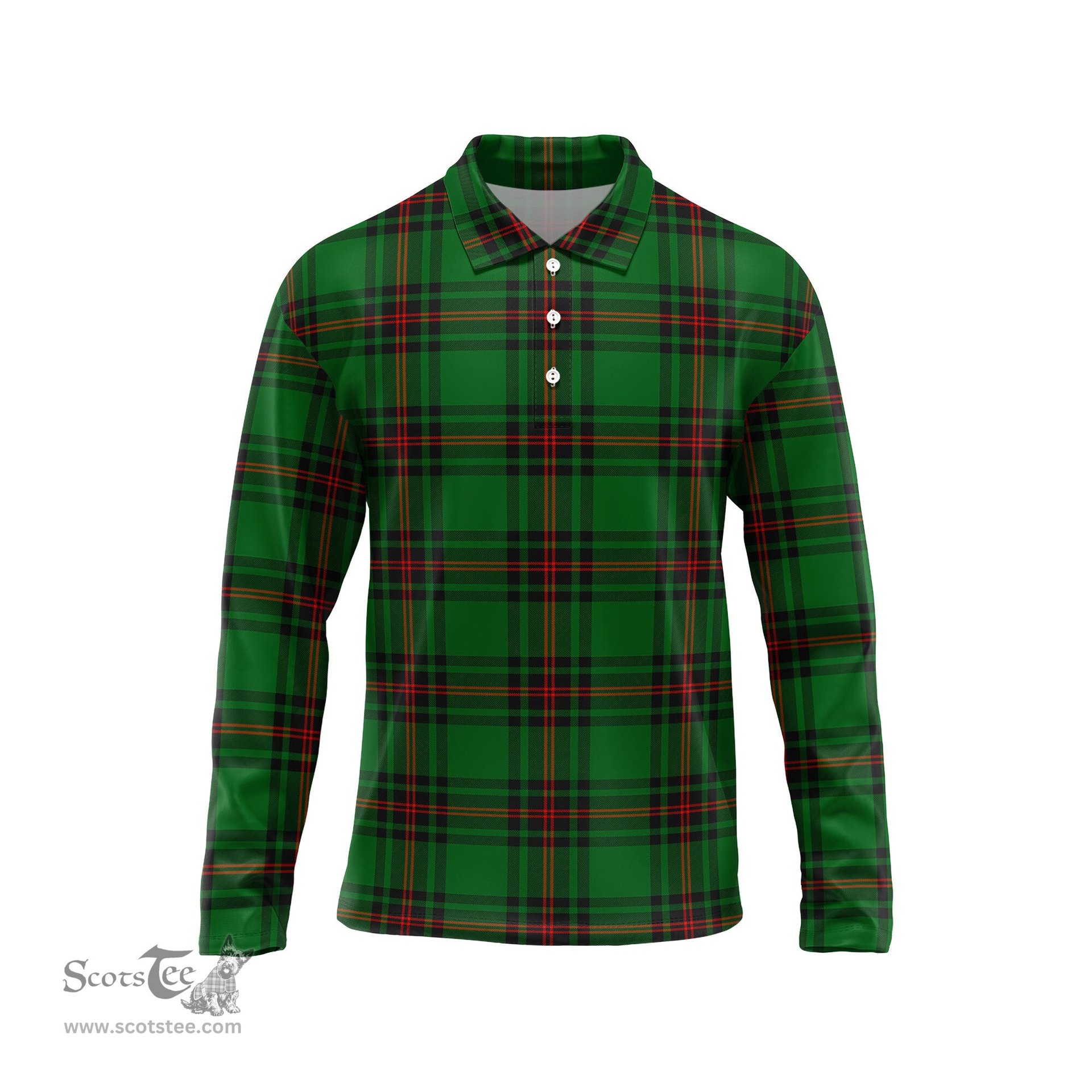 Scottish Primrose Tartan Long Sleeve Plaid Polo Shirt