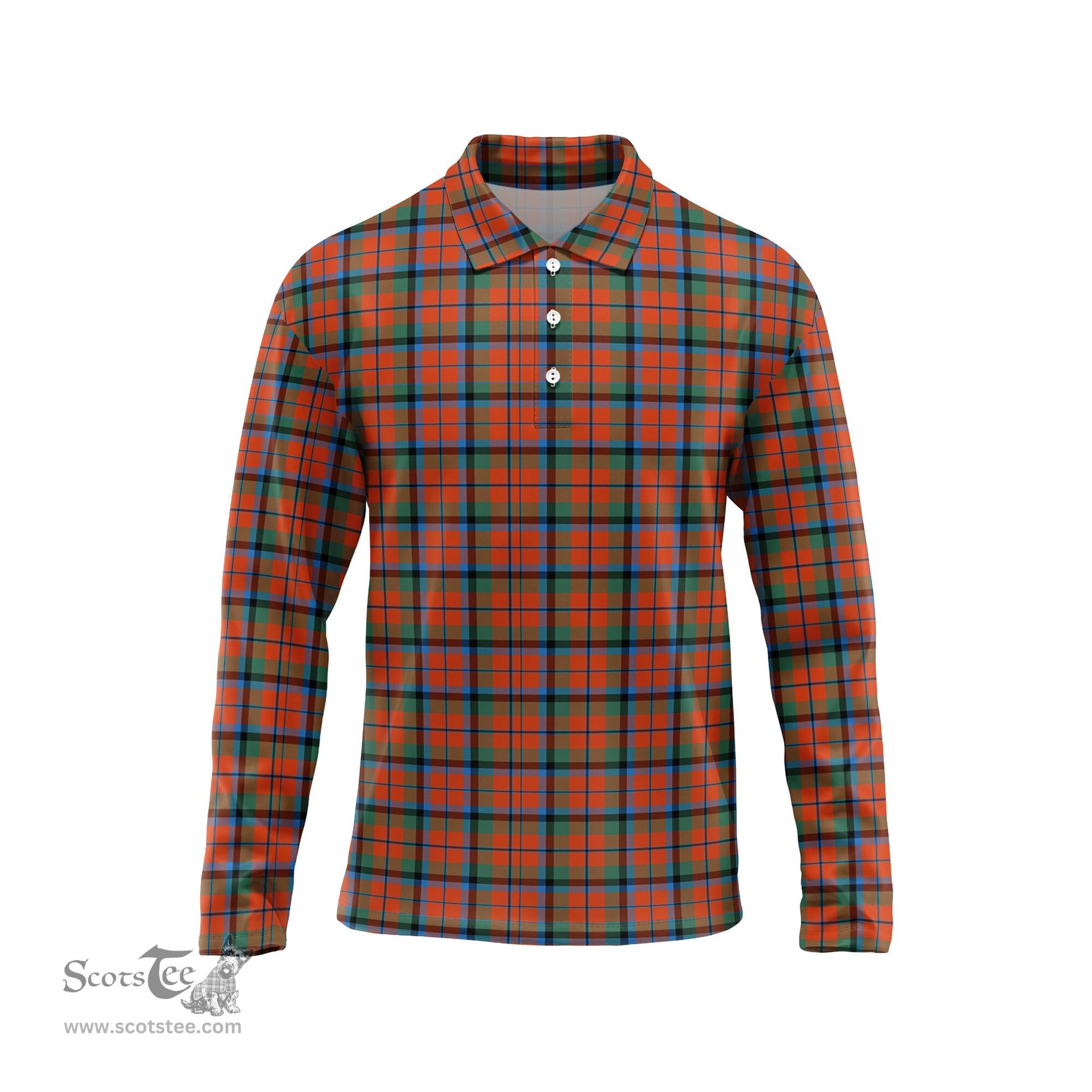 Scottish MacNaughton Ancient Tartan Long Sleeve Plaid Polo Shirt