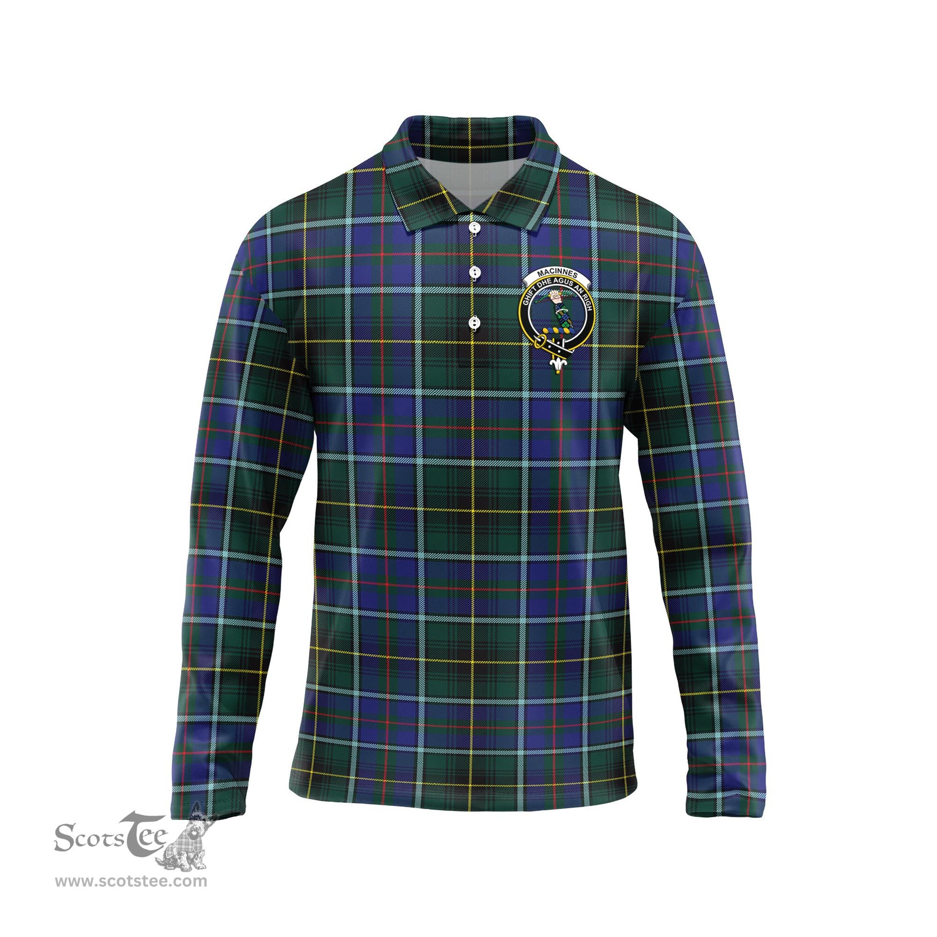 Scottish MacInnes Modern Clan Crest Tartan Polo Long Sleeve Plaid Polo Shirt
