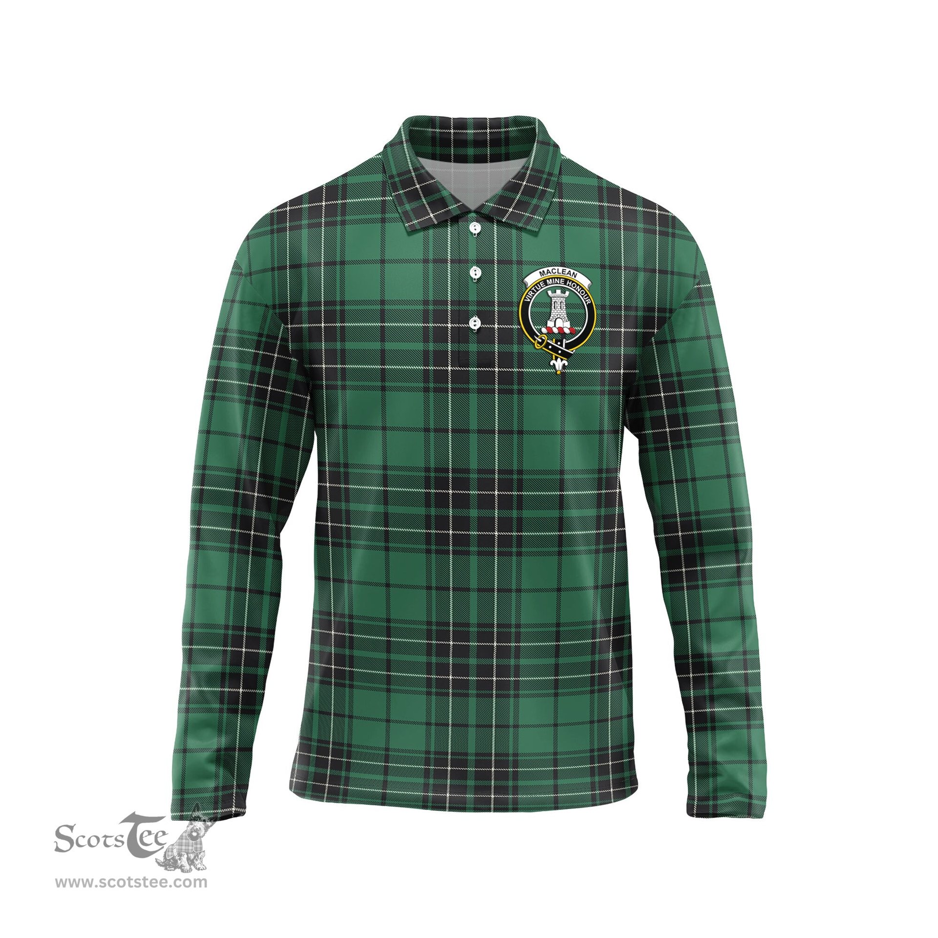 Scottish MacLean Hunting Ancient Clan Crest Tartan Polo Long Sleeve Plaid Polo Shirt
