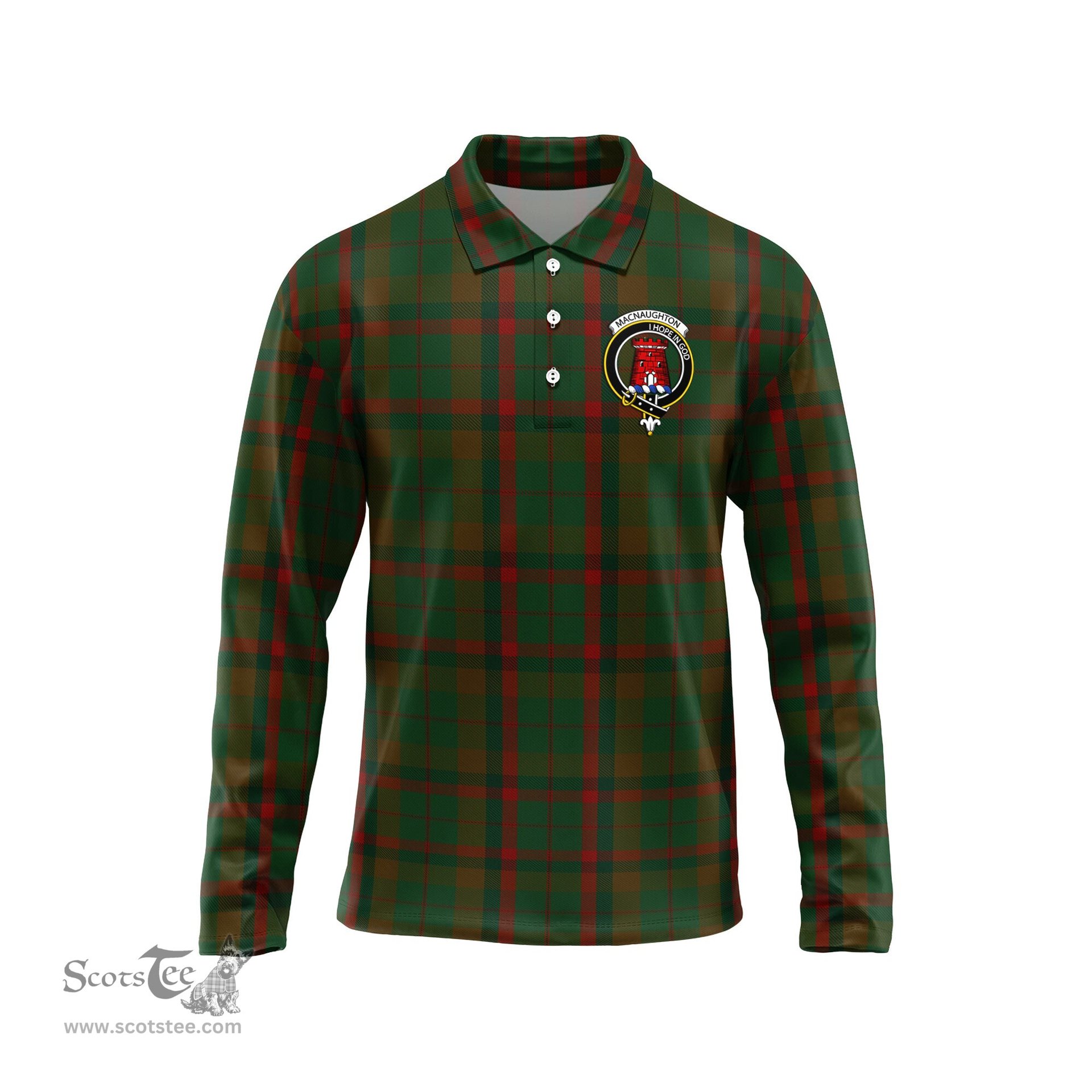 Scottish Macnaughton Hunting Clan Crest Tartan Polo Long Sleeve Plaid Polo Shirt