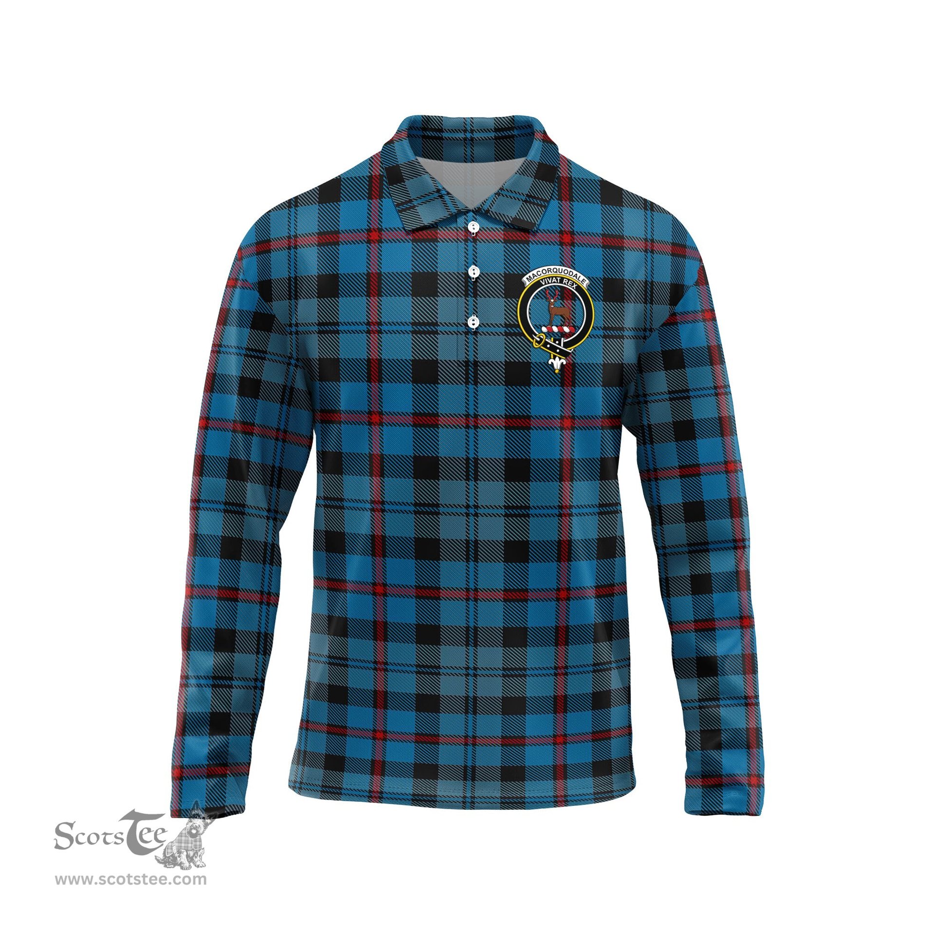 Scottish MacCorquodale Clan Crest Tartan Polo Long Sleeve Plaid Polo Shirt