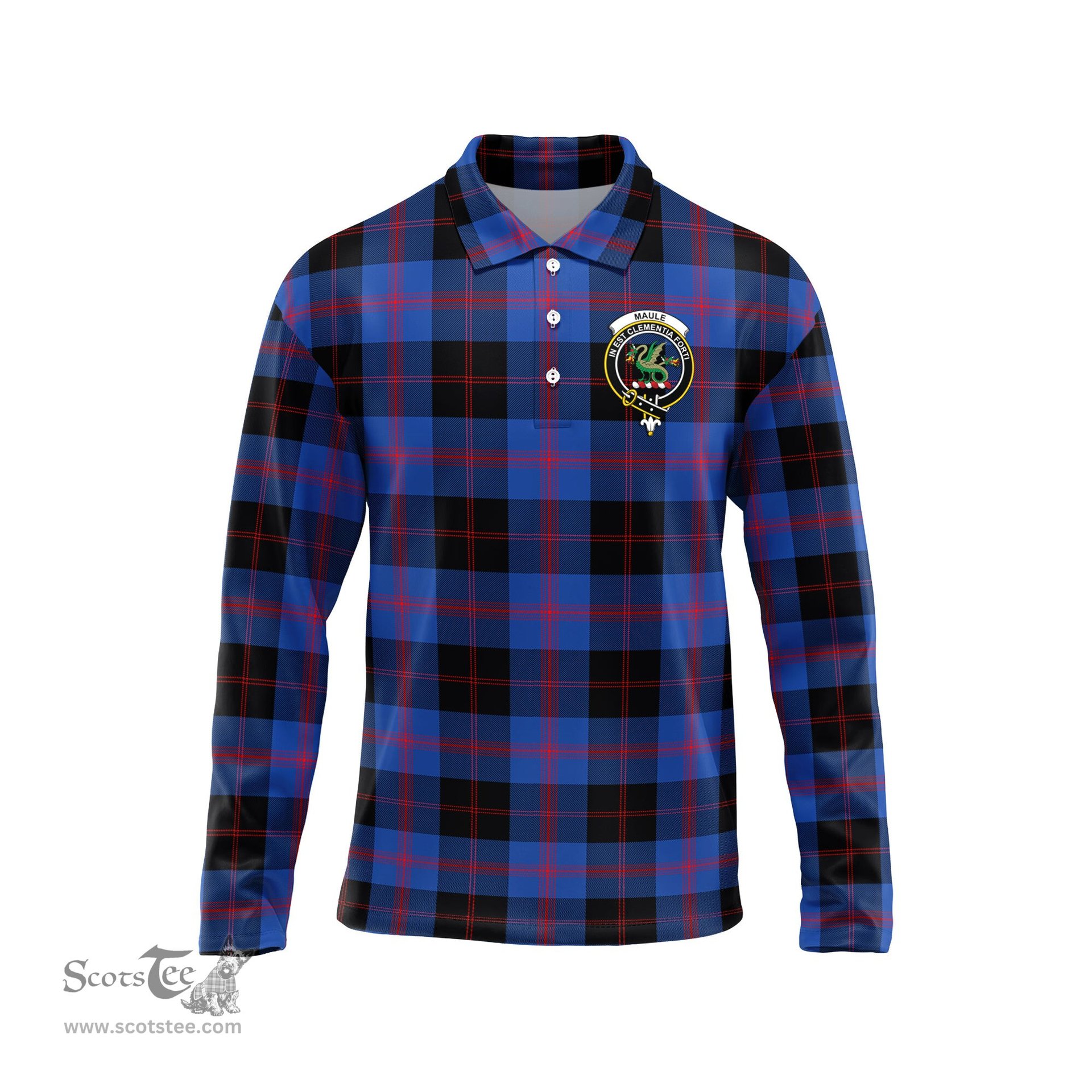 Scottish Maule Clan Crest Tartan Polo Long Sleeve Plaid Polo Shirt