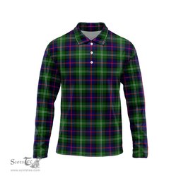 Scottish Sutherland Modern Tartan Long Sleeve Plaid Polo Shirt