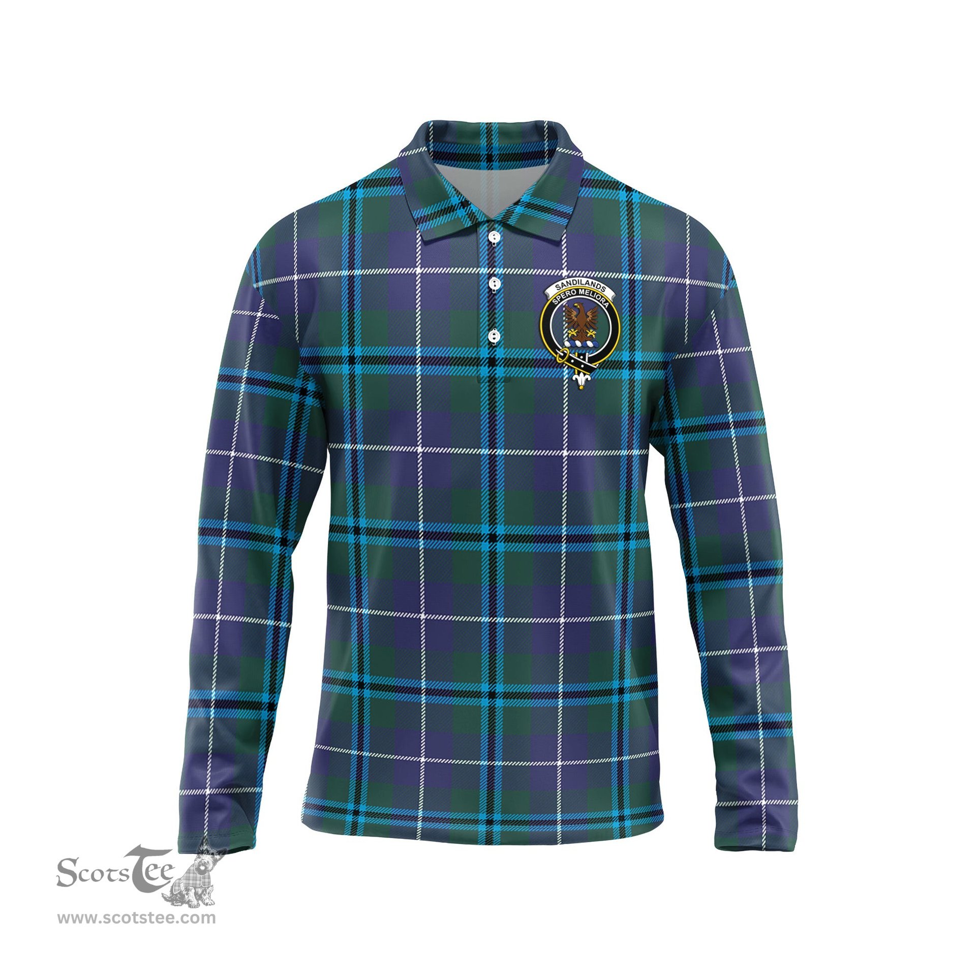 Scottish Sandilands Clan Crest Tartan Polo Long Sleeve Plaid Polo Shirt