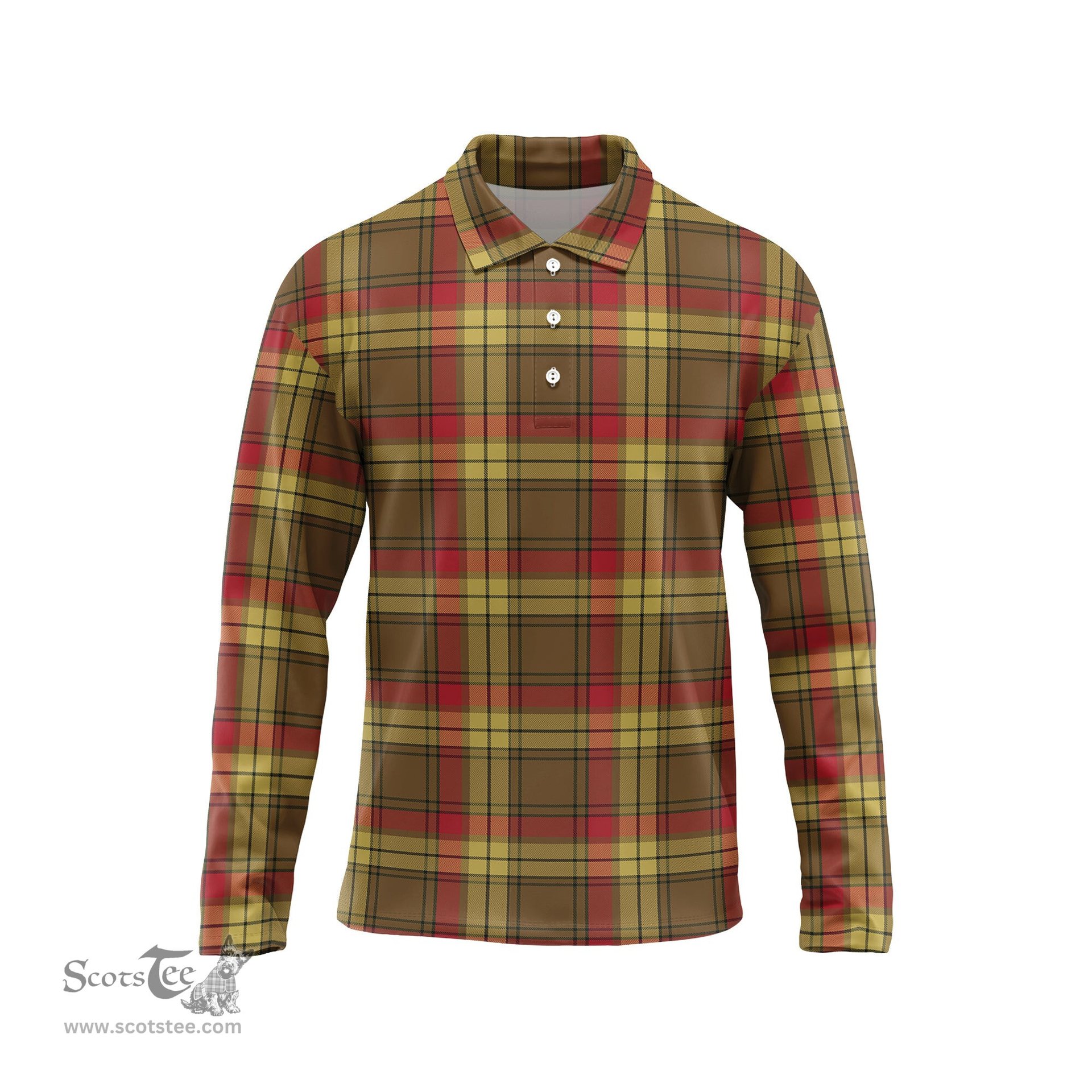Scottish MacMillan Old Weathered Tartan Long Sleeve Plaid Polo Shirt
