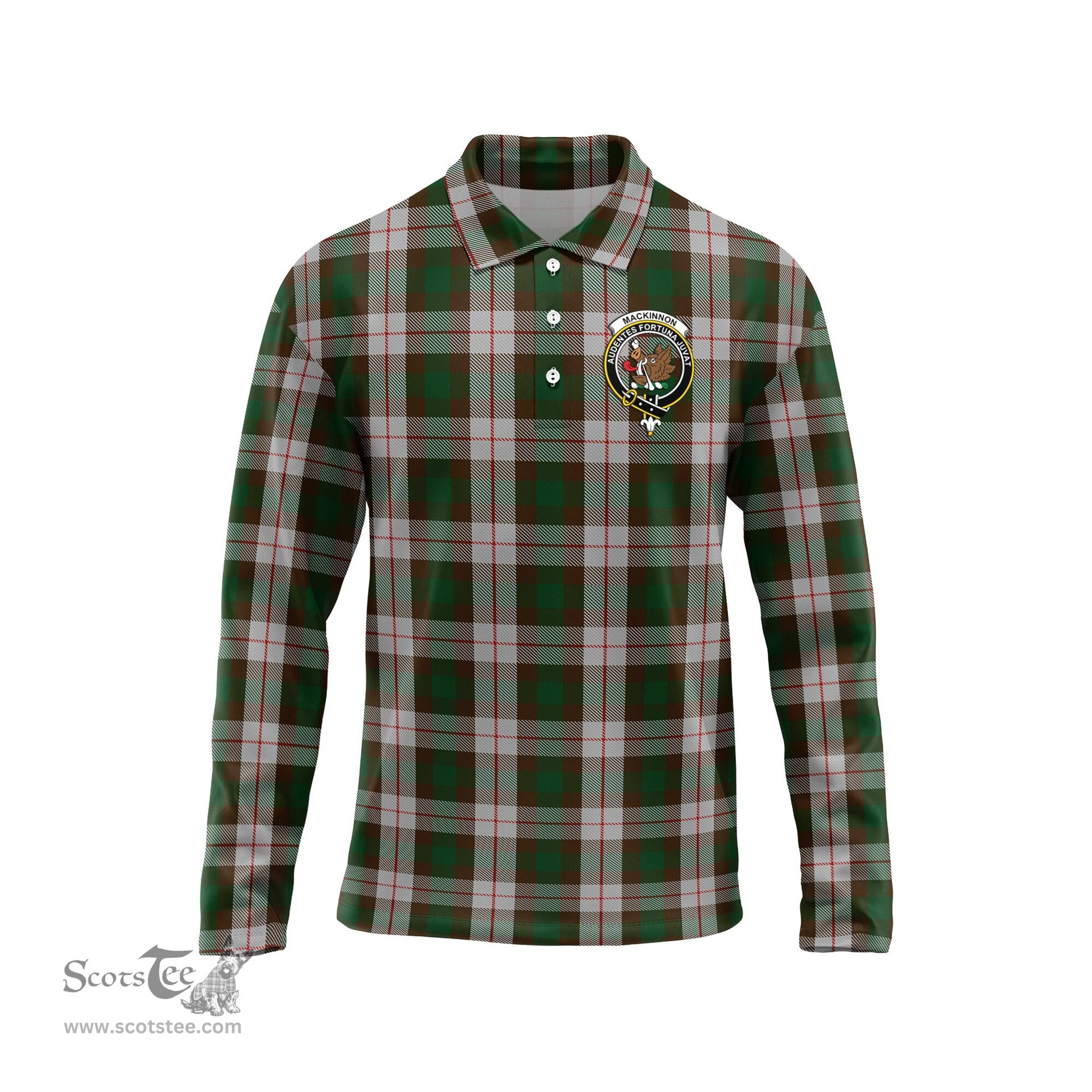 Scottish MacKinnon Dress Clan Crest Tartan Polo Long Sleeve Plaid Polo Shirt