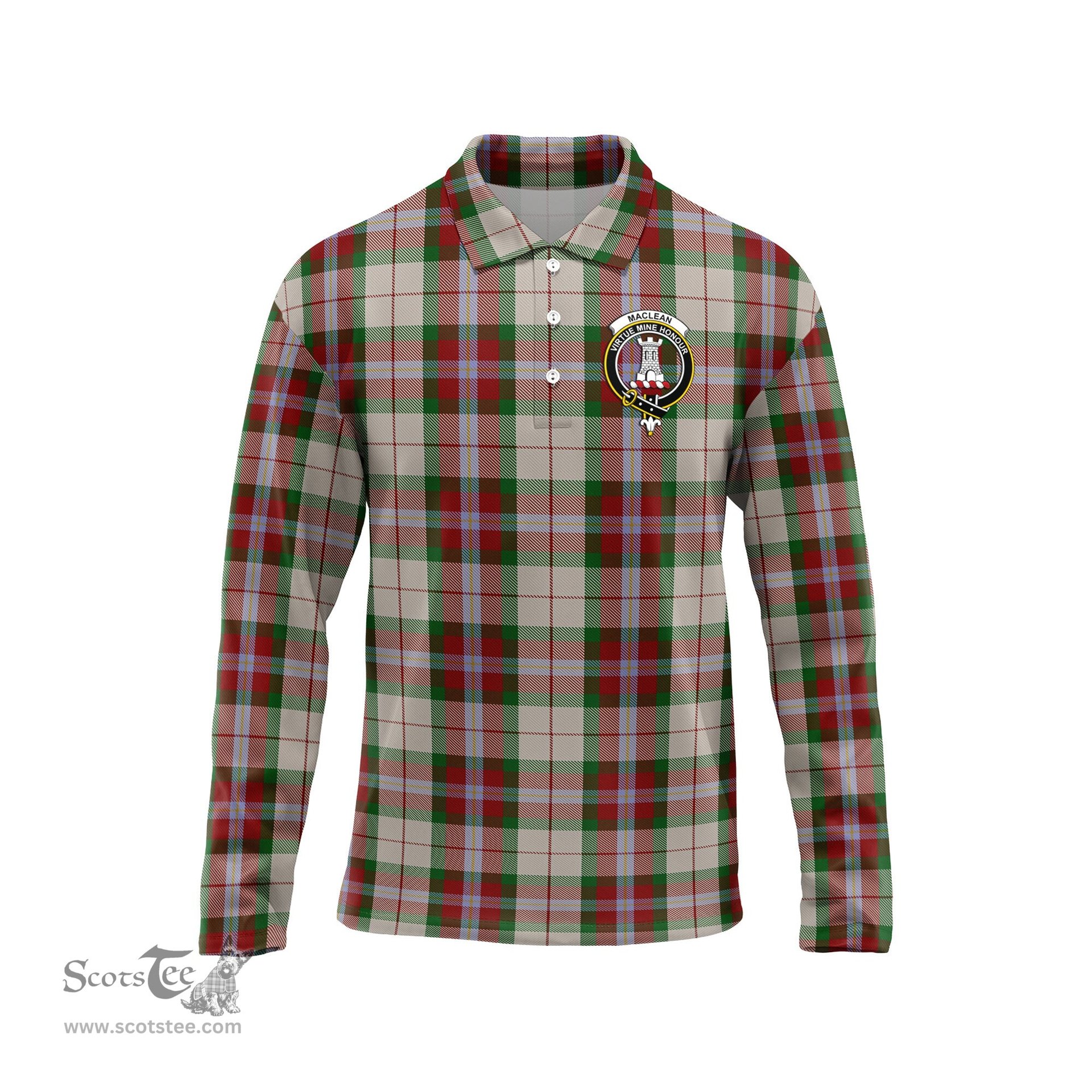 Scottish MacLean Dress Clan Crest Tartan Polo Long Sleeve Plaid Polo Shirt